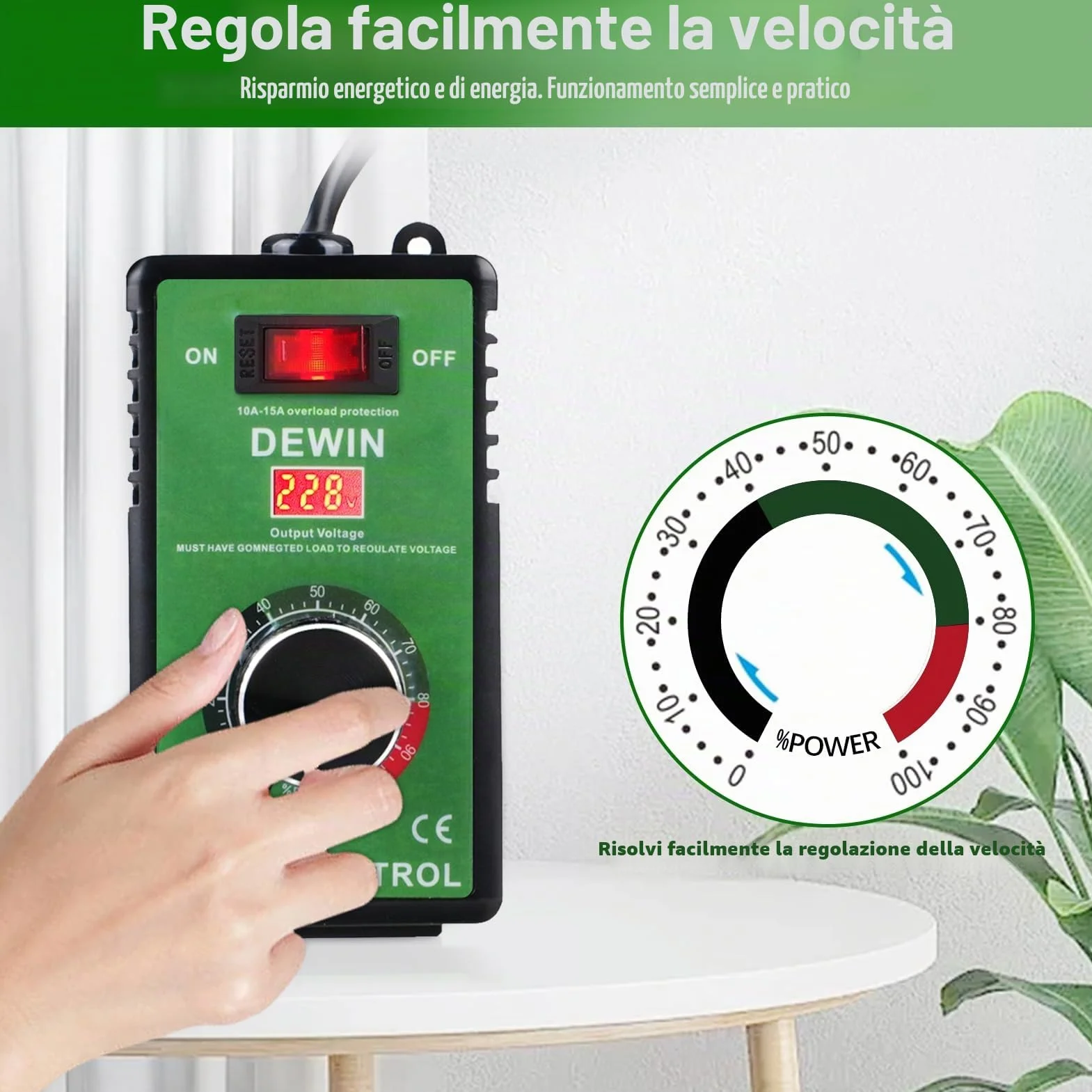 DEWIN Regolatore di velocità 220V 15A 4000W Regolatore Velocita Trapano Regolatore di Tensione Dimmer Utilizzo per Smerigliatrice Angolare/Soffiatore Trapano a Mano