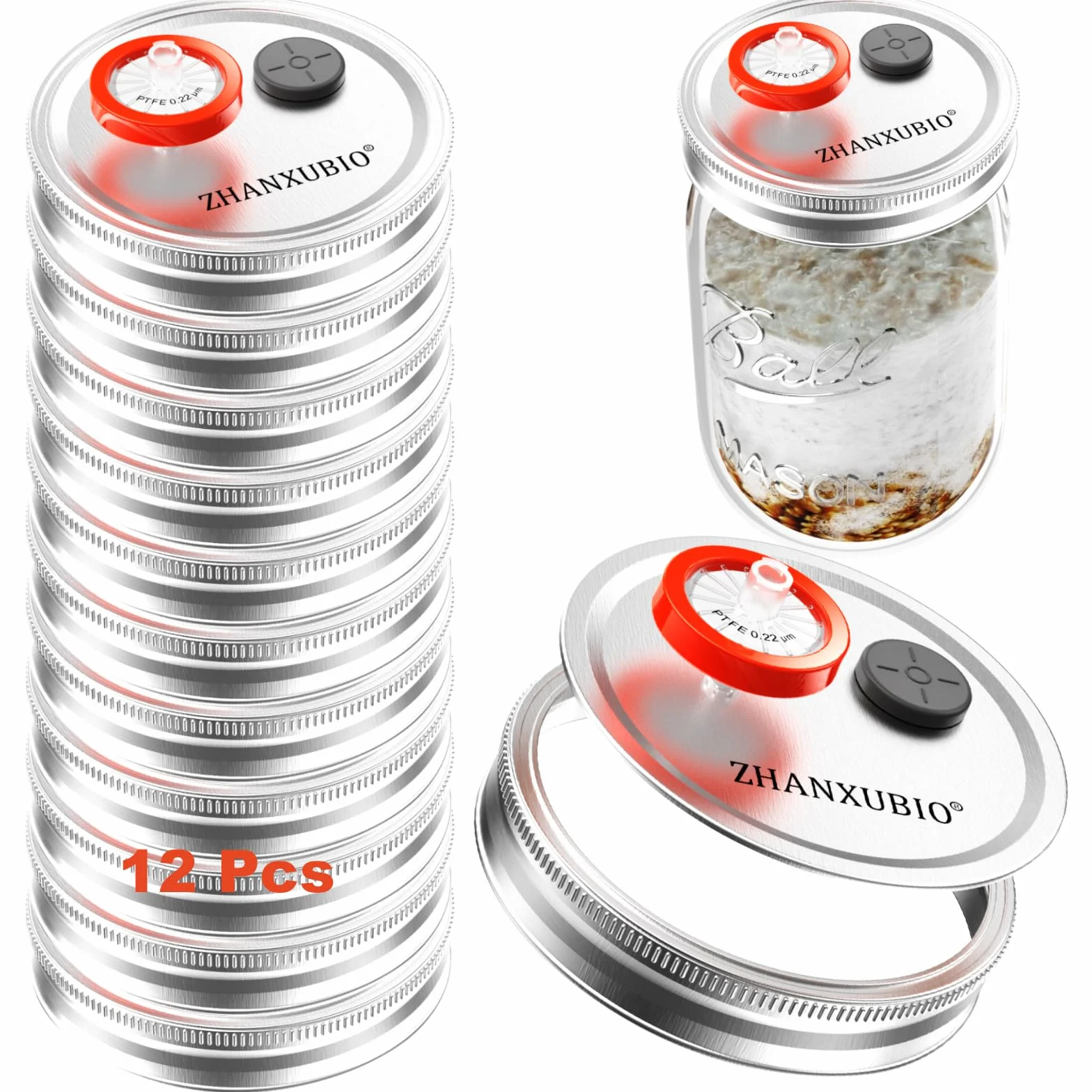 Coperchio coltivazione funghi bocca larga filtro PTFE fori iniezione autosigillanti 12 pezzi argento
