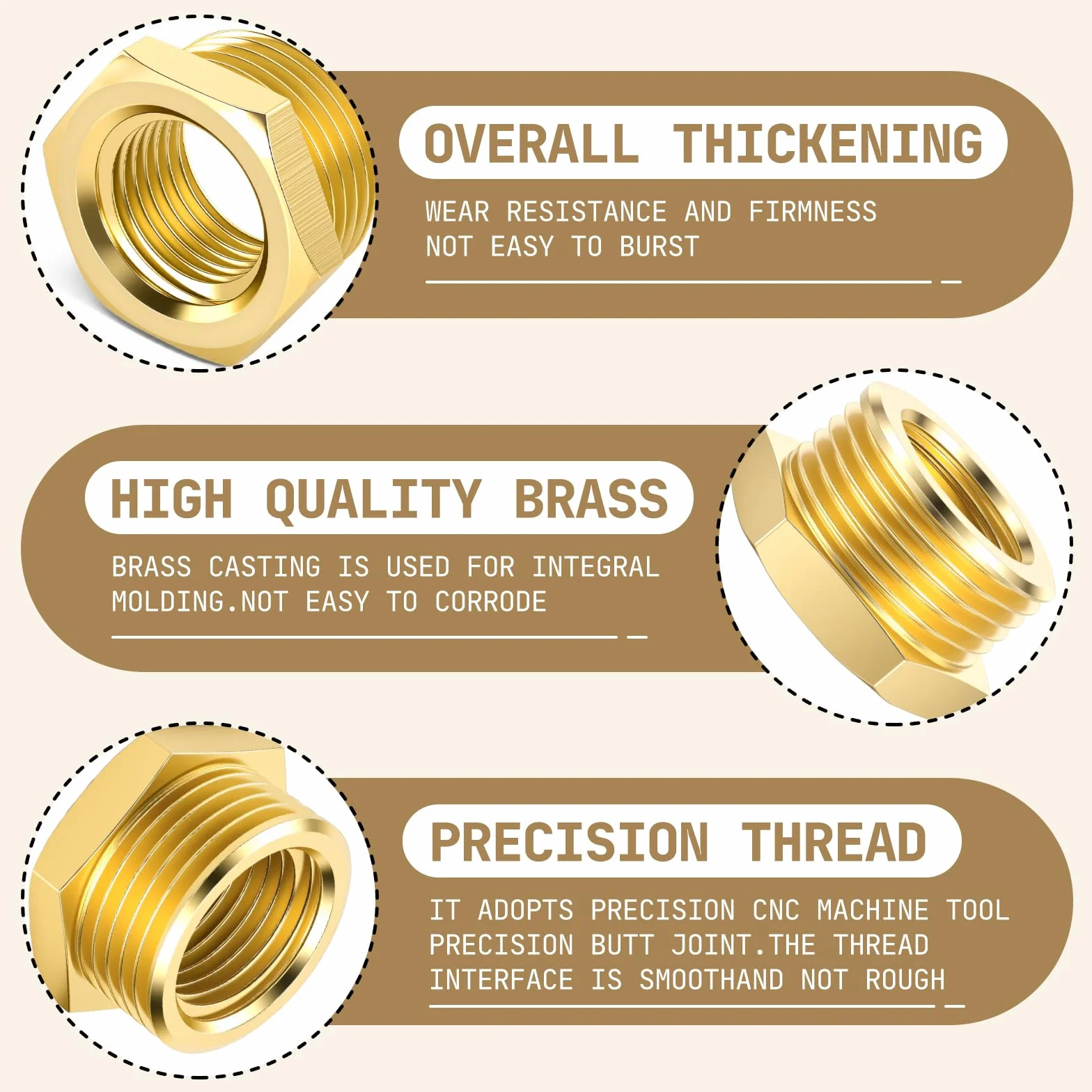 Bwintech Reduktor Boczek Hexagonalny 1/4" Żeński 1/2" Męski BSP Mosiądz