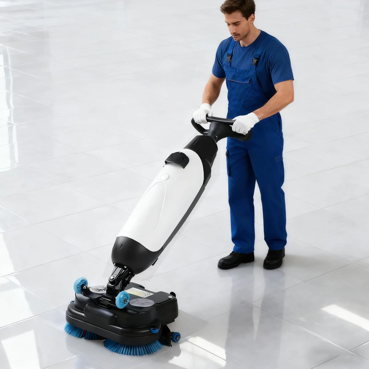 Lavasciuga Pavimenti Professionale Da 17", Pulizia a Umido e a Secco, 350 Giri/Min, Copertura 1200 M²/H, Batteria Al Litio Ricaricabile Senza Fili, Per Pavimenti in Legno, Piastrelle, Bianco-220V