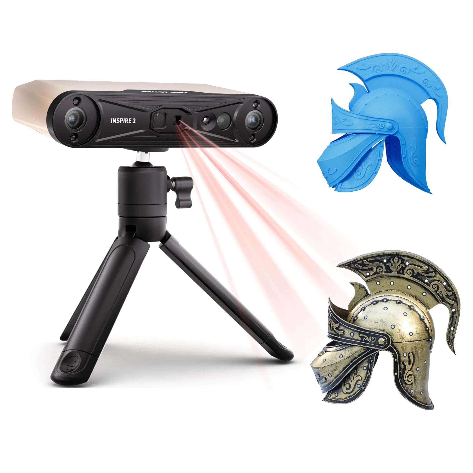 Revopoint INSPIRE 2 Scanner 3D per stampa 3D, Precisione da 0,03 mm, Laser Multilinea e Luce Strutturata, Scansione Wireless per Esterni, Scansioni a Colori, per iOS/Android/macOS/Win10/11, Standard