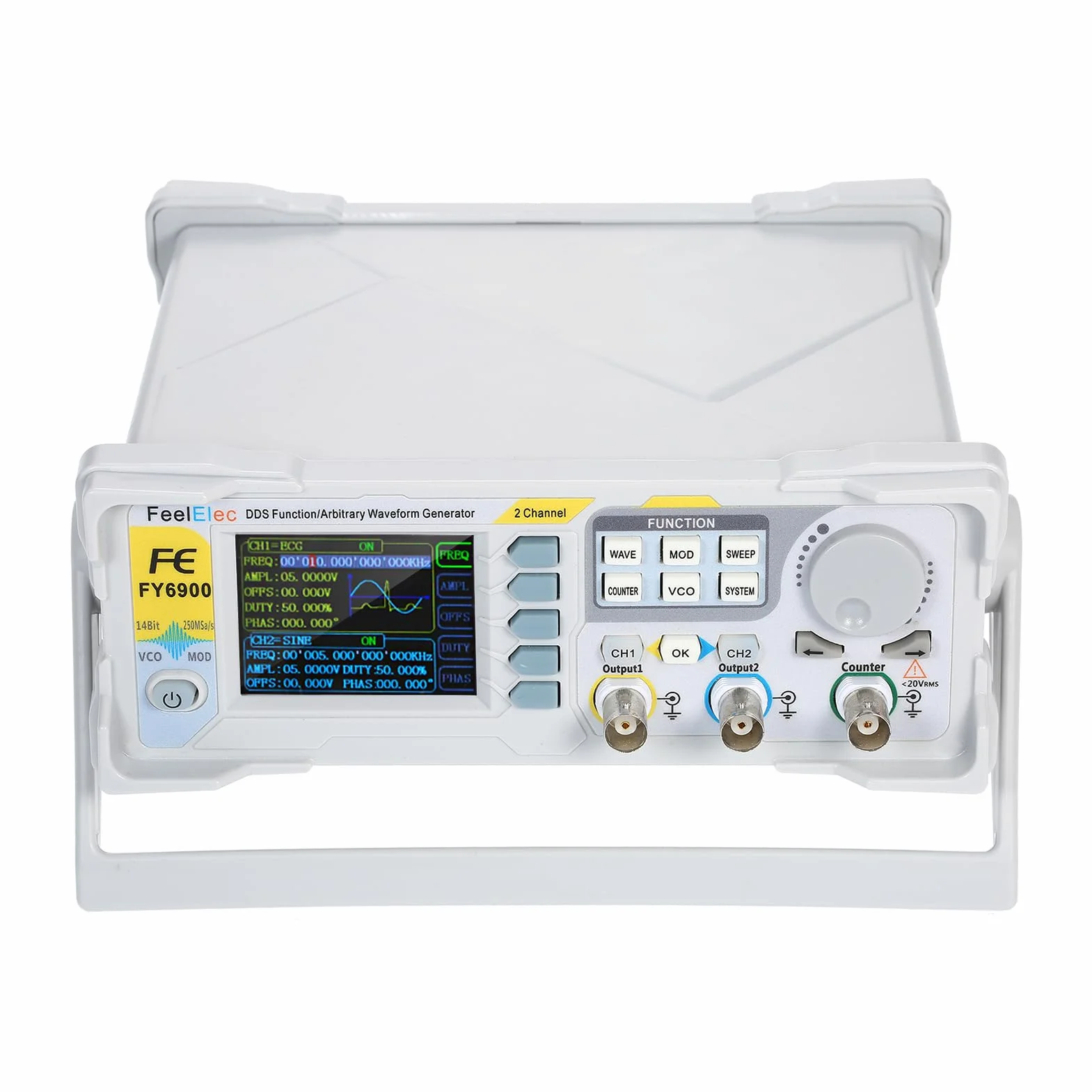 Fafeicy Generatore di Segnale DDS da 60 MHz, Generatore di Forme D'onda Arbitrarie con Funzione a Doppio Canale Ad Alta Precisione con LCD TFT da 2,4 Pollici, Modulazione AM FM (Spina europea