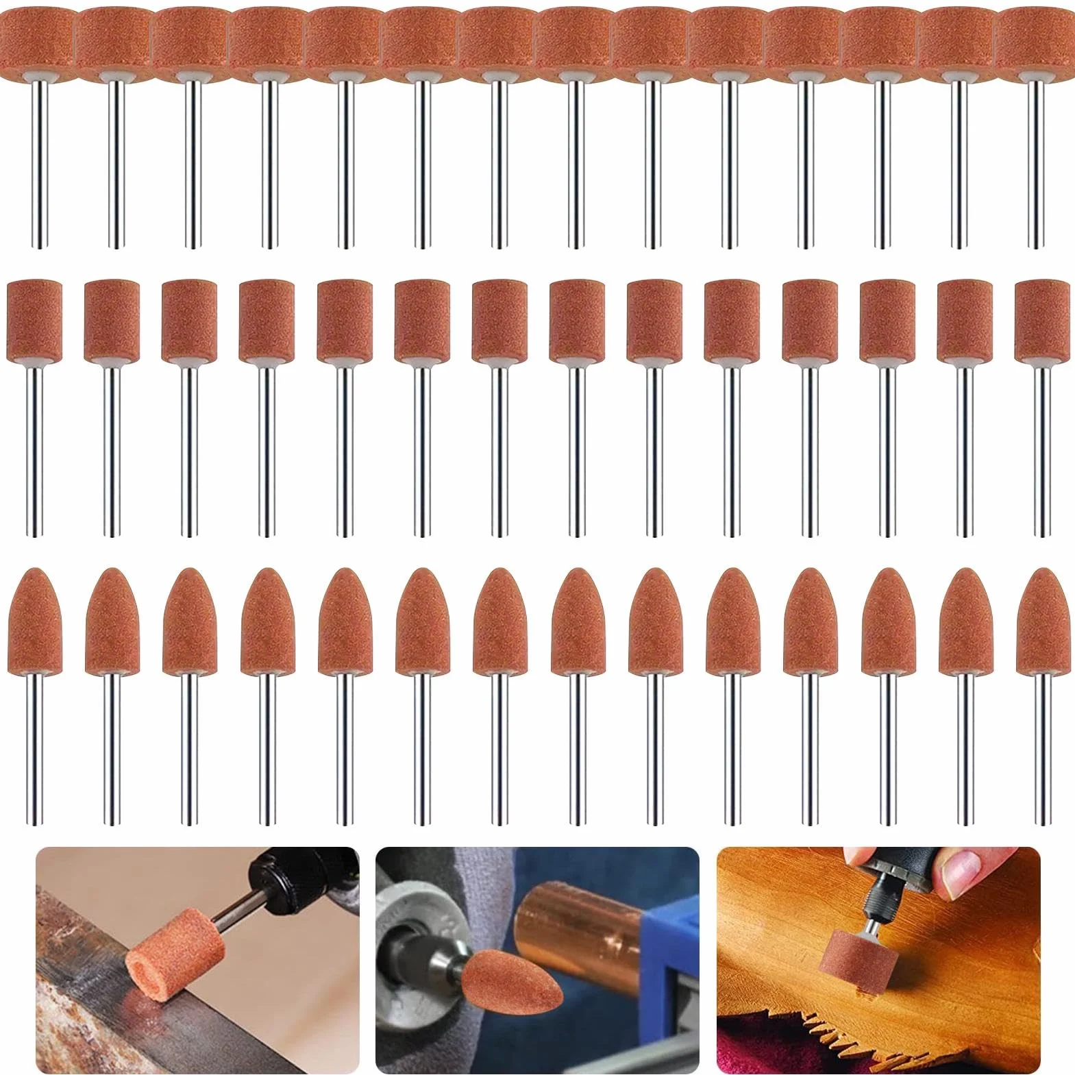 Set di 42 punte abrasive in corindone da 1/8 pollici, testa di lucidatura in pietra, per l'uso su pietre preziose, vetro, metallo e legno