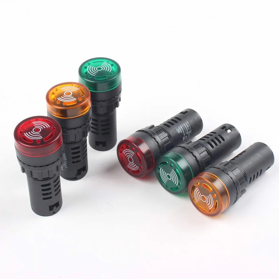 Indicatore luminoso rosso/giallo/verde con cicalino AC/DC 24V/220V montaggio a pannello 22mm