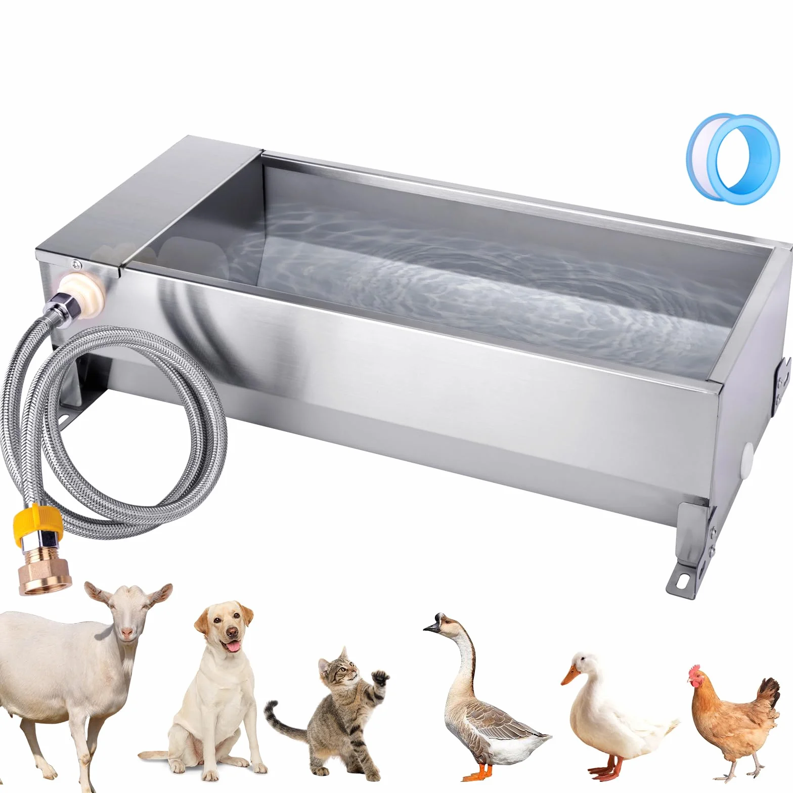 Abbeveratoio Automatico per Cani, Abbeveratoio per Cani in Acciaio Inox di Grande Capacità con Tubo Flessibile Intrecciato e Connettore, per Polli, Oche, Anatre, Ecc.