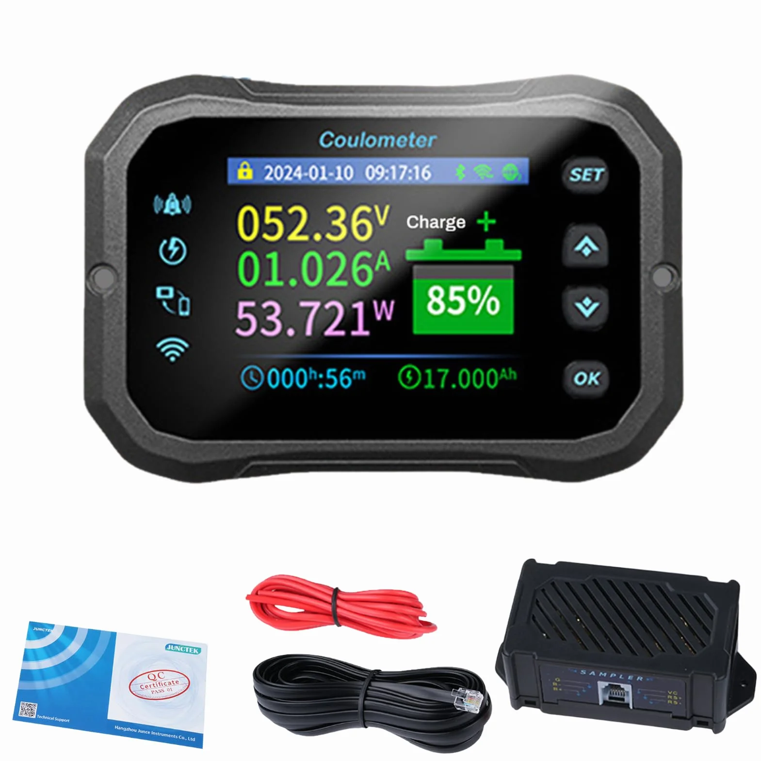 Monitor Batteria, WIFI Tester Coulomb 12V 24V 36V 48V 72V Controllo Remoto APP con Allarme Digitale Voltmetro 600A 10-100V per Roulotte Impianto Solare