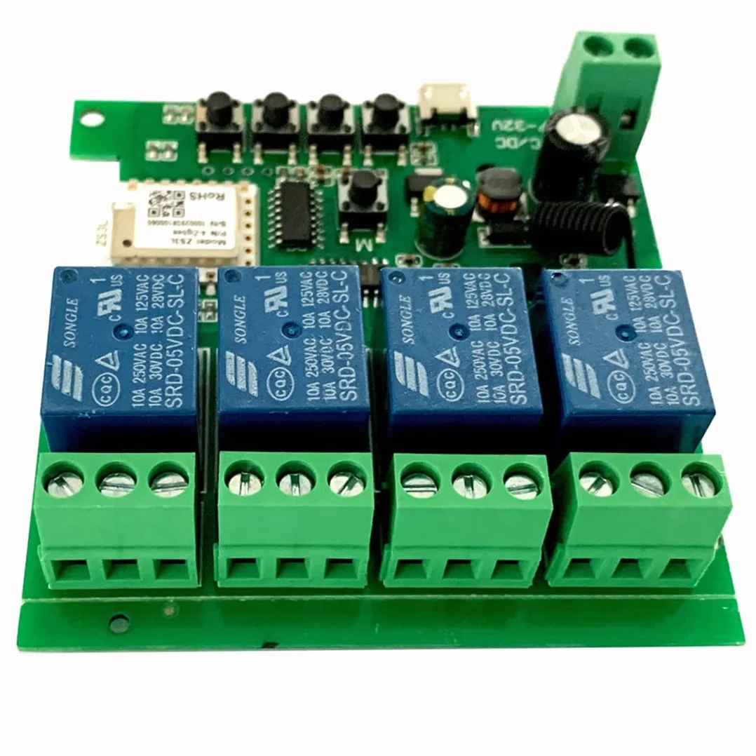 Modulo relè Zigbee Tuya Smart 4CH DC5V 7-32V RF433Mhz Interruttore della luce di controllo remoto Funziona con Alexa Home