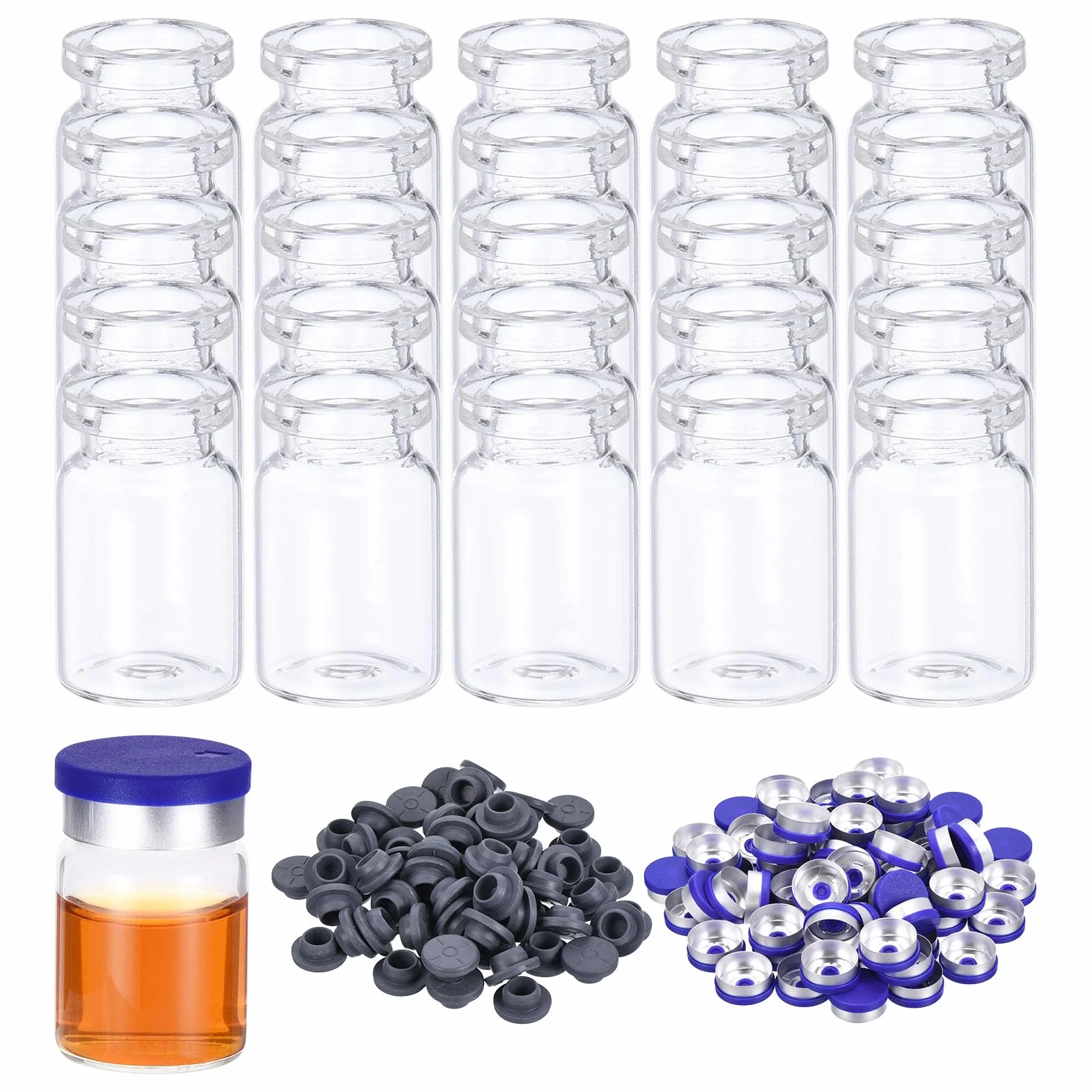 PATIKIL Fiale di Vetro 5ml 100pz Vuote Mini Trasparente con Tappi in Gomma per Iniezione Laboratorio