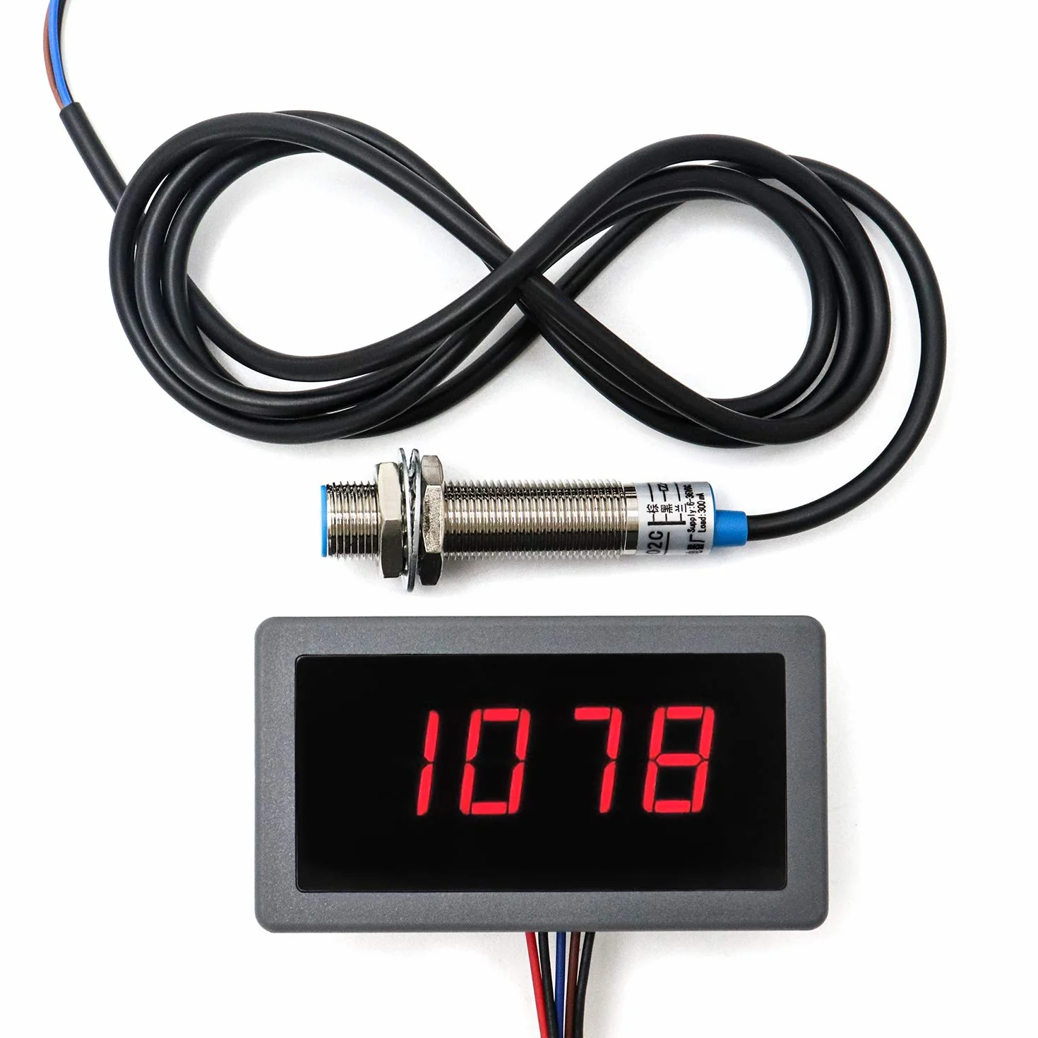 QWORK® 4 Display Contagiri digitale LED, con indicatore di velocità RPM, pannello induttivo, sensore di prossimità Hall NPN, rosso