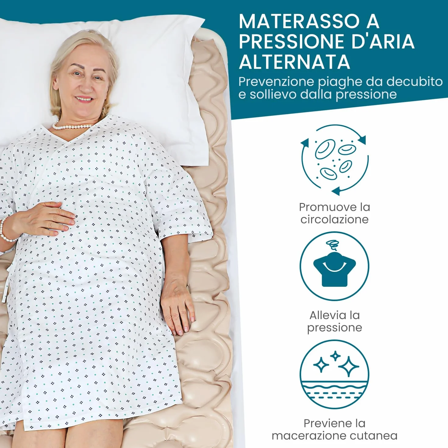 Kekoy Materasso antidecubito pressione alternata, pompa silenziosa, impermeabile, previene piaghe decubito grado I, per ospedali, case, letti ospedalieri, 200x90 cm