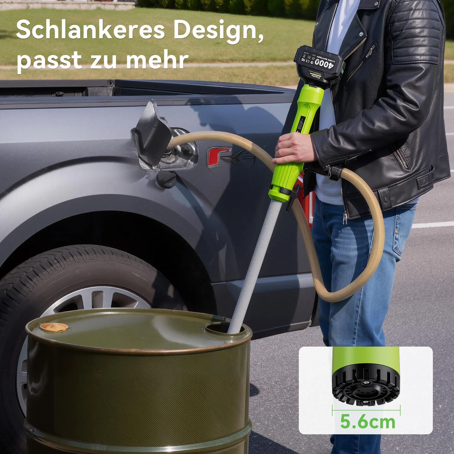 Taskstar Pompa di trasferimento senza fili per acqua/diesel, filtro Ø5,6 cm, 2725 l/h, autonomia 60 min, prevalenza 5 m per cantina, piscina, stagno, fusti pioggia, barca, acquario, camper