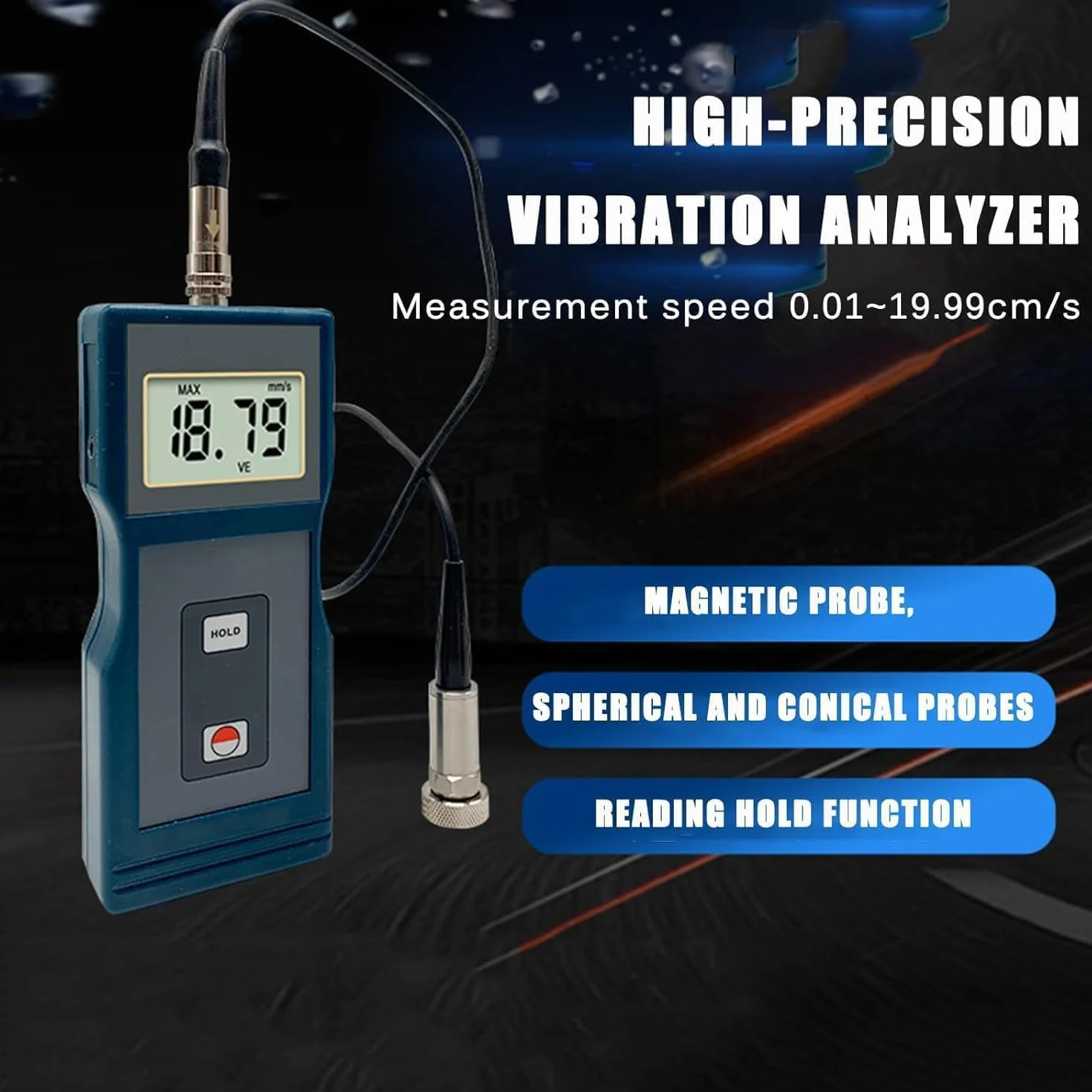 Vibrometro portatile, 0,01-199,9 Mm/s, precisione ± 5%, analizzatore di vibrazioni con sensore piezoelettrico per motori, motori HVAC e ventilatori