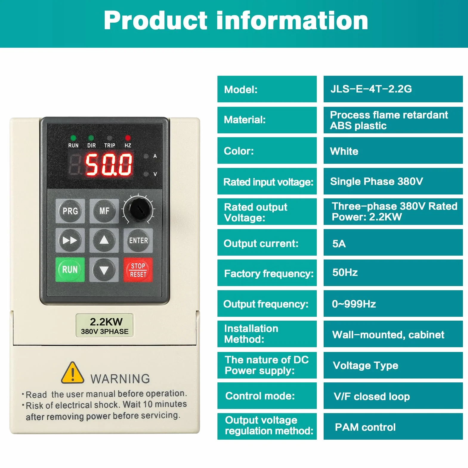 Jadeshay Inverter per Motori Trifase 380V 2.2KW Azionamento a Frequenza Variabile VFD Ingresso Trifase Uscita Trifase Convertitore di Frequenza Regolatore di Velocità per Motore Industriale