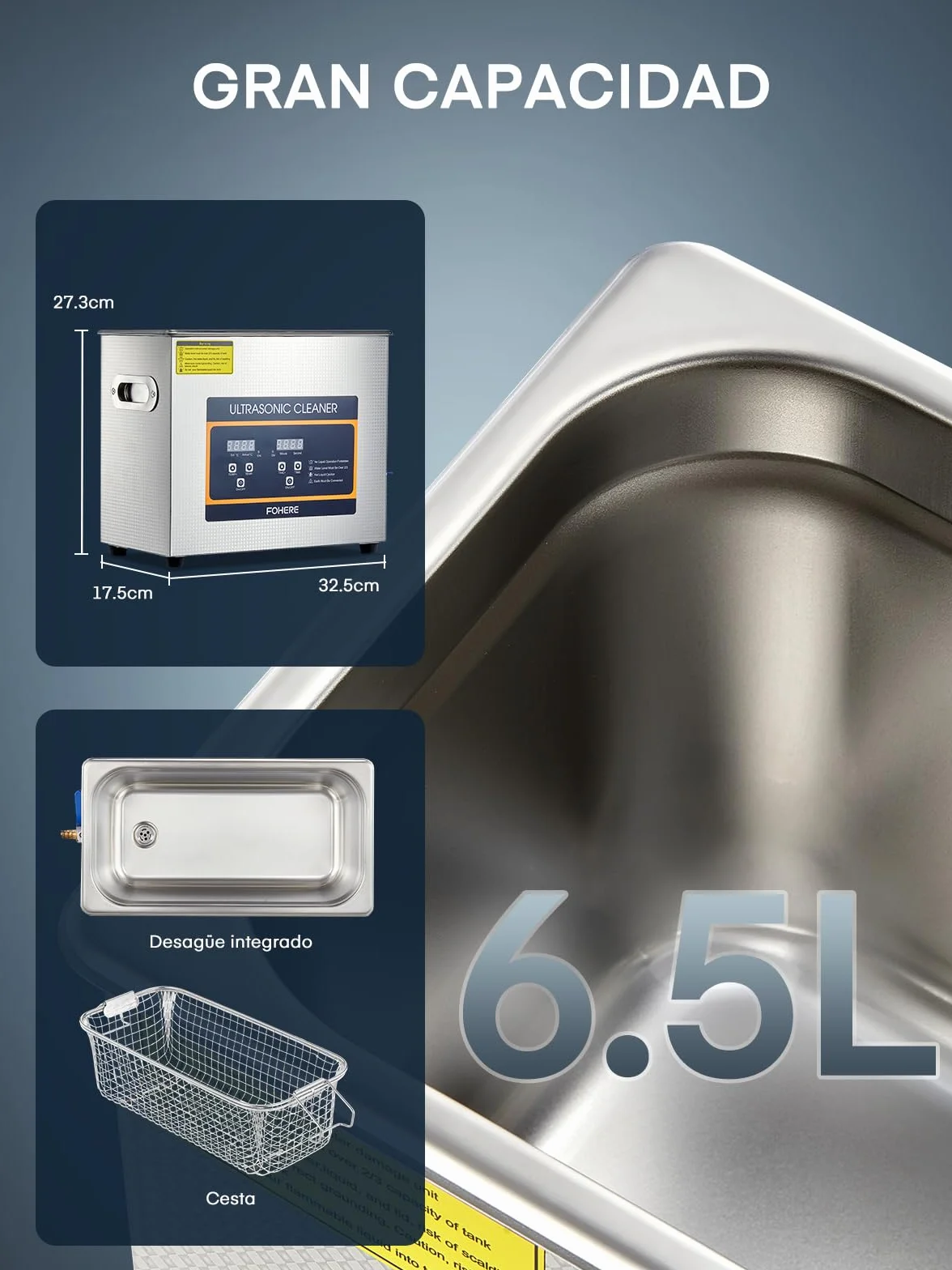 Pulitore ad Ultrasuoni Macchina 6,5 L, professionale ad ultrasuoni digitale con riscaldamento e temporizzatore, ideale per gioielli, Occhiali Orologi, ricambi auto valvole, laboratori (6.5L)
