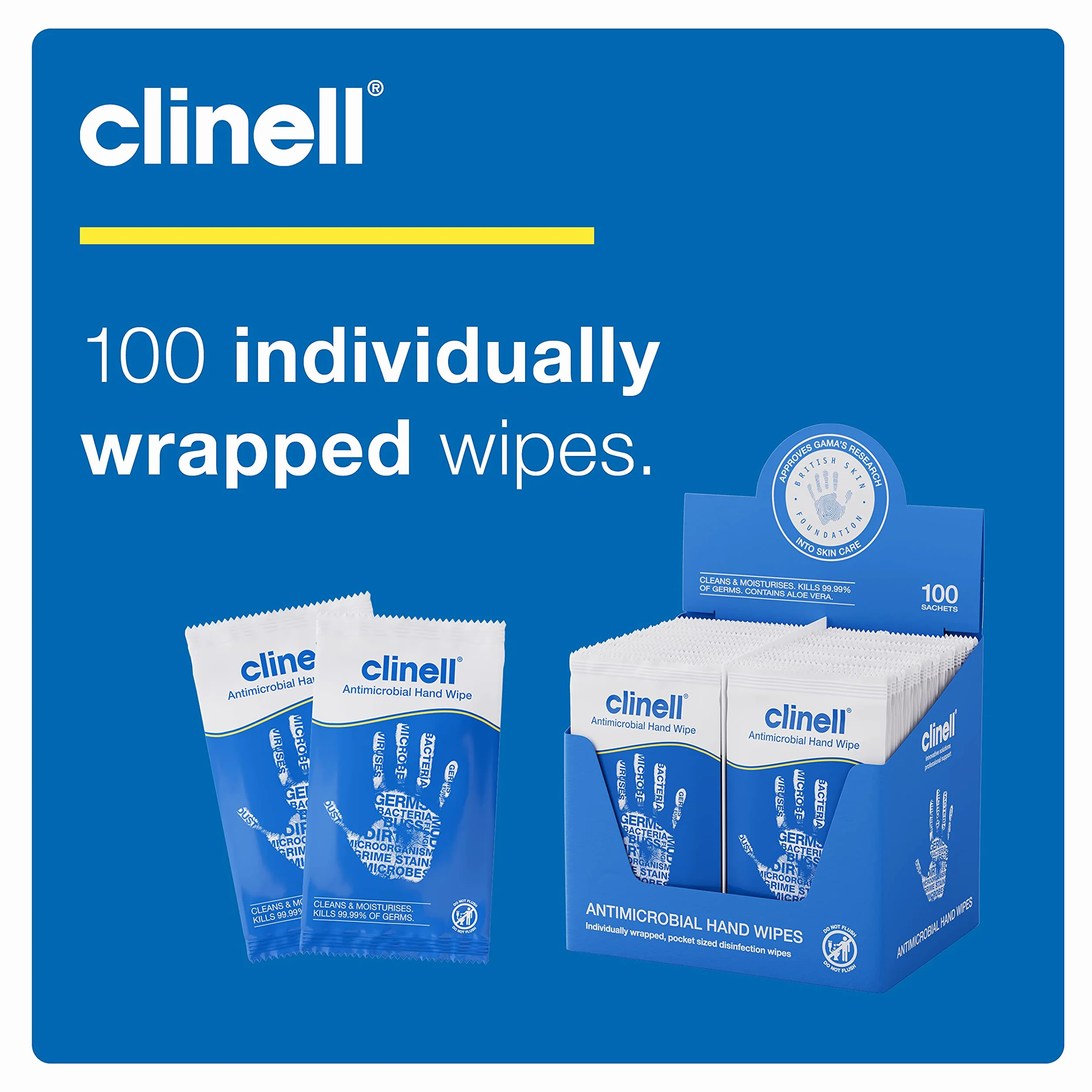 Clinell CAHW100 Salvietta antimicrobico, 100 pezzi, dermatologicamente testato