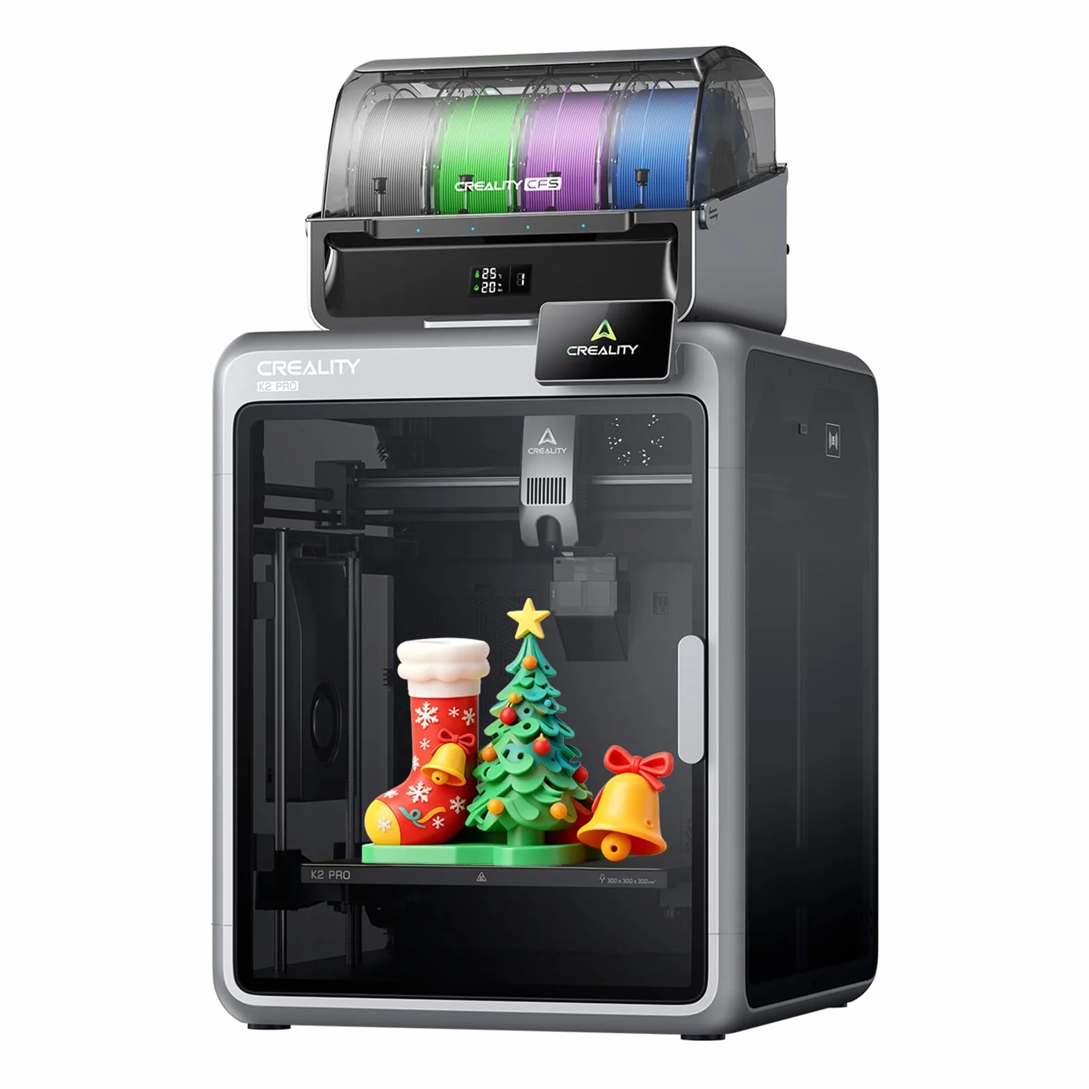 Creality K2 Pro Combo Stampante 3D con sistema di filamento CFS, stampa multicolore, livellamento automatico, ampio volume di stampa 300 × 300 × 300 mm, camera riscaldata attivamente, 600 mm/s