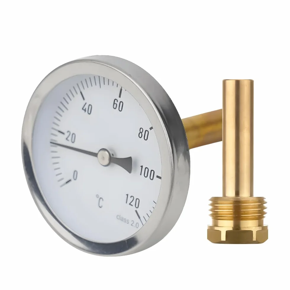 Termometro per Riscaldamento, Misuratore di Temperatura Filettatura 0-120 ℃ Ø63mm Bimetallico Termometro per tubi di acqua calda e radiatori