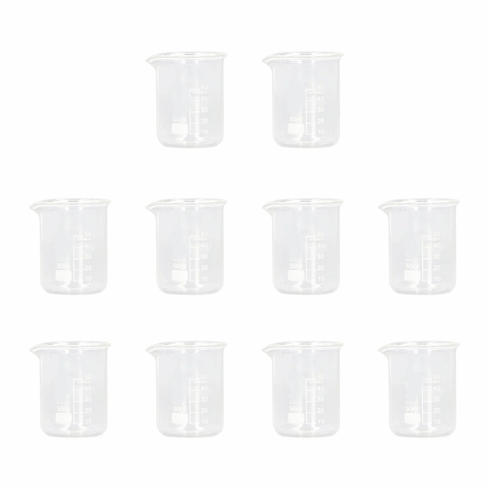 10 PCS Becher Graduato 50ml, Becher Bicchieri di Vetro per Laboratorio