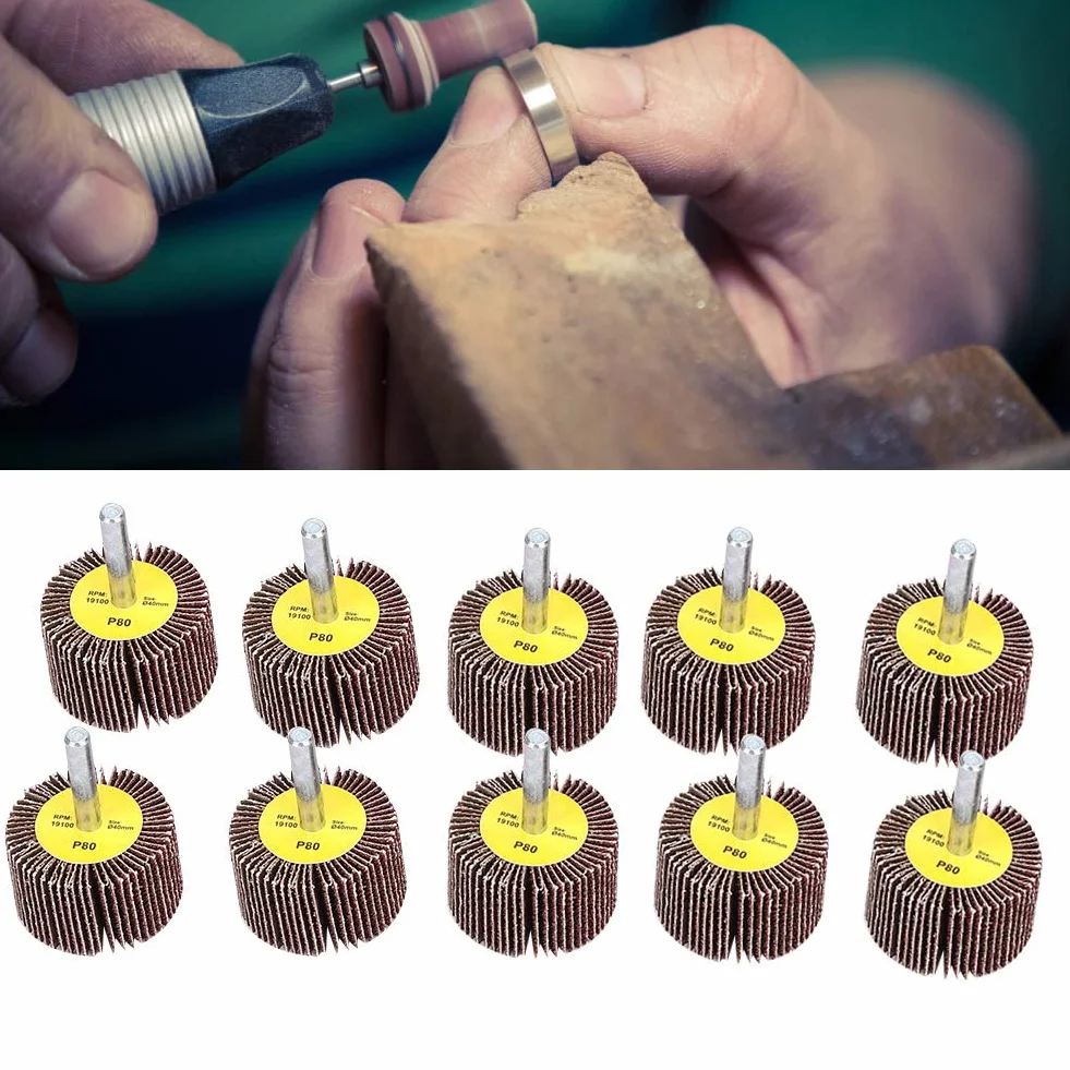 10 Pezzi Ruota Abrasiva 80 Grana Carta Vetrata Flap per Trapano Smerigliatrice Levigatura Lavori Fai da Te