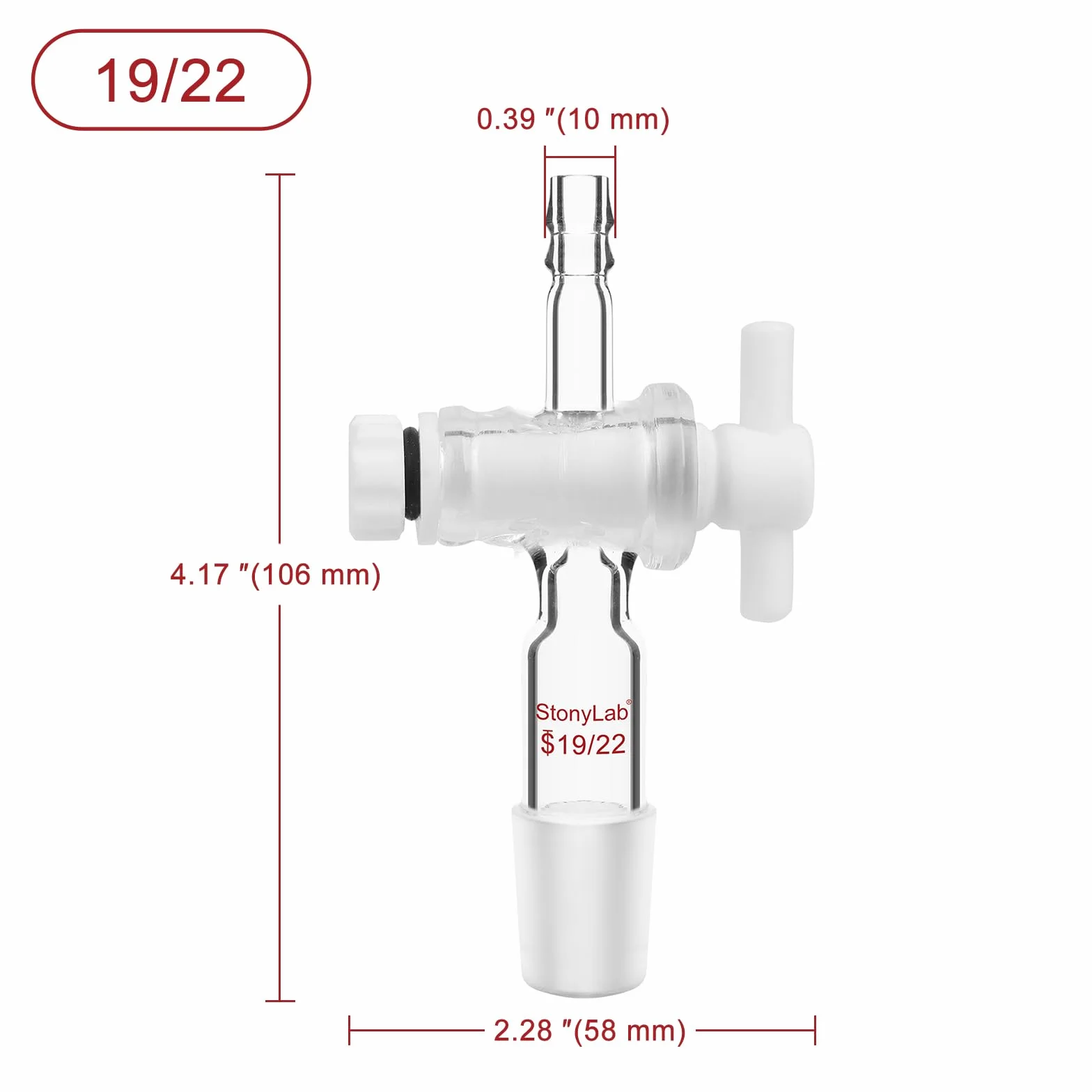 Adattatore per Vetro, Controllo del Flusso del Vuoto in Vetro Borosilicato con Rubinetto in PTFE, Giunto 19/22, Collegamento del Tubo Dritto Vetreria da Laboratorio