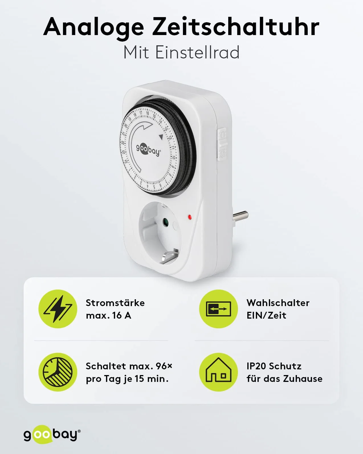 Goobay 51276 Temporizzatore elettrico analogico per presa controllo dispositivi