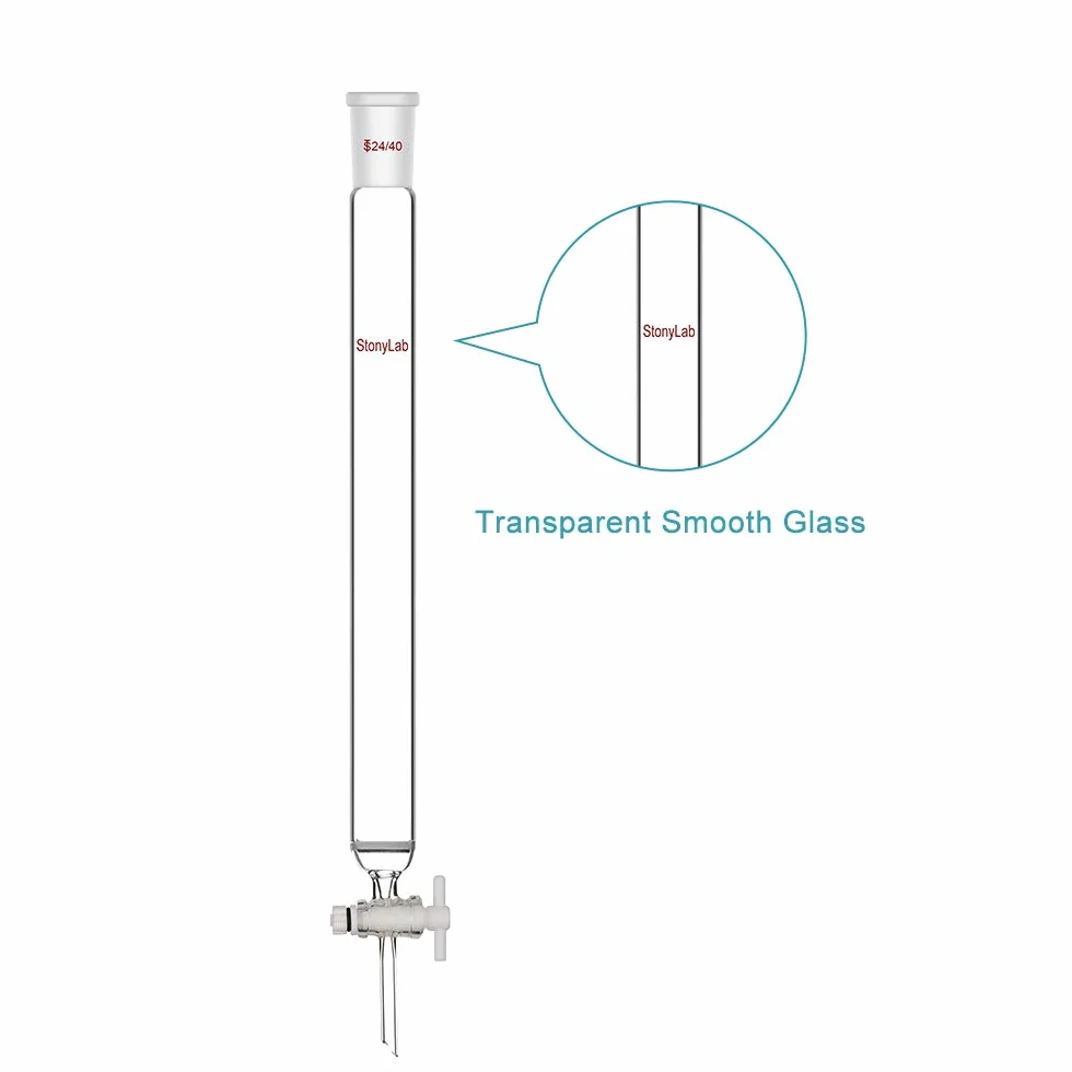 stonylab Colonna Cromatografia in Vetro Borosilicato, Chromatography Column 24/40 Giunto con Disco Frittato e Rubinetto di Arresto in PTFE, Lunghezza Effettiva 300 mm e Colonna O.D. 30 mm