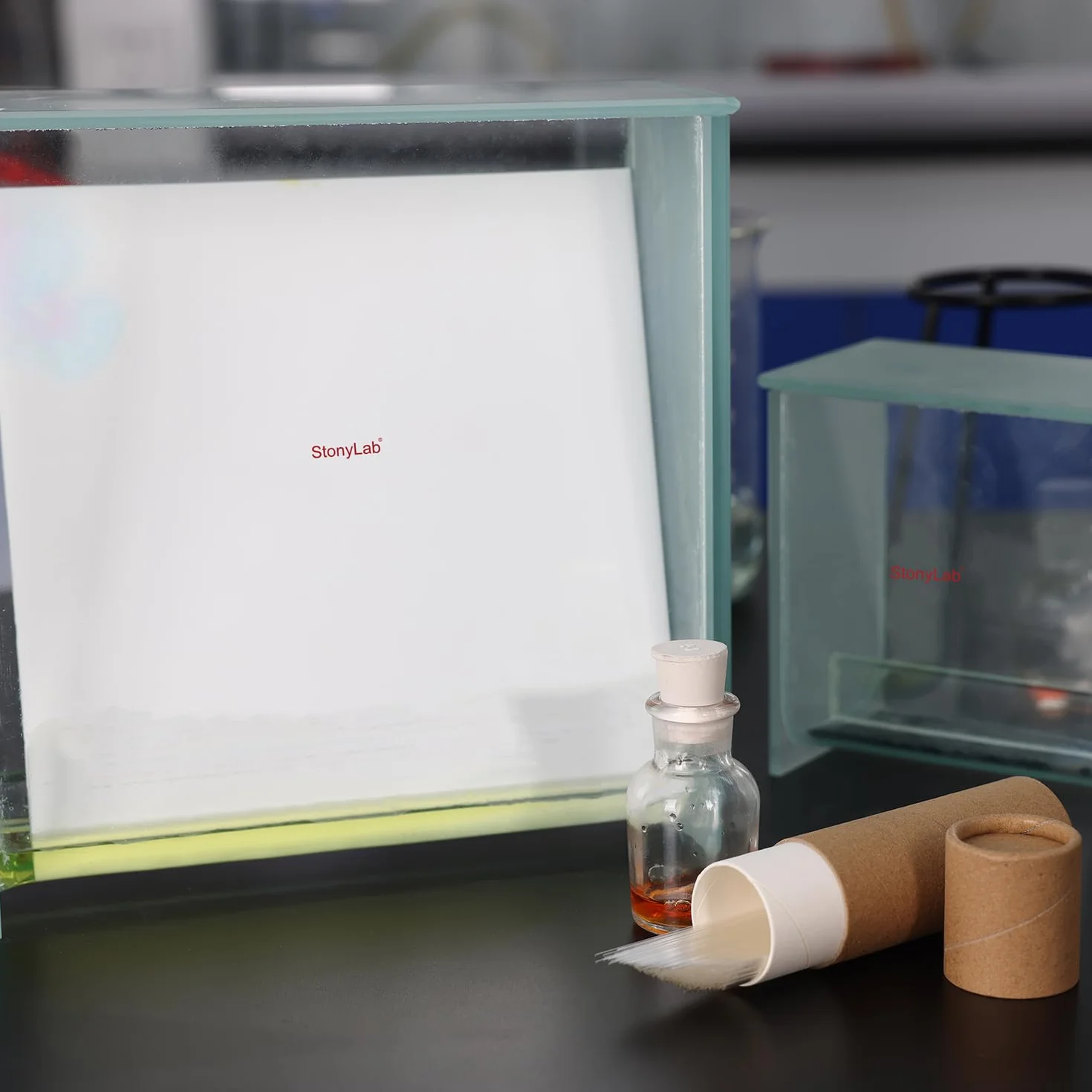 stonylab Serbatoio di Sviluppo TLC, Camera di Sviluppo TLC Cromatografica Quadrata in Vetro Borosilicato Resistente con Coperchio per la Ricerca di Laboratorio, 100 x 100 mm