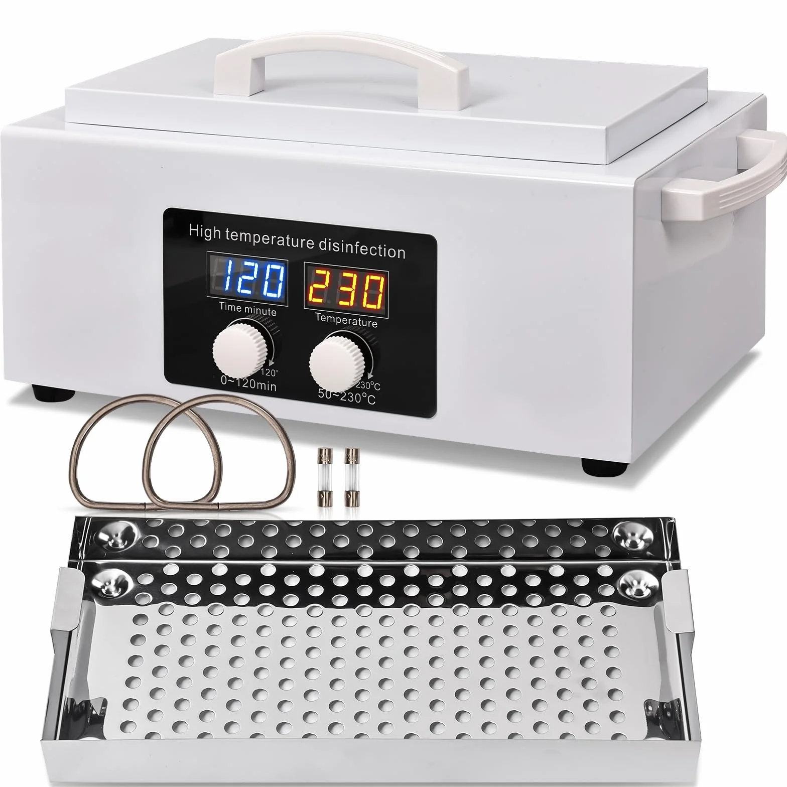 Sterilizzatore ad alta temperatura a doppio strato, 600 W, disinfettante a caldo secco, disinfettante per utensili in metallo, per saloni di unghie e parrucchieri, temperatura 230 °C (001Bianco)