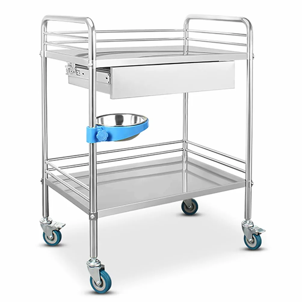 Carrello Medico, Multifunzionale Carrello da Cucina, Acciaio Inossidabile con Carrello da Laboratorio per Ospedale, con Ruote Bloccabili - 2/3 Strati