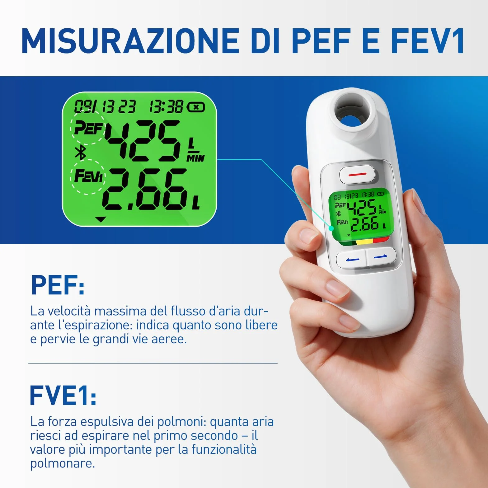Nascool Peak Flow - Spirometro digitale per asma BPCO PEF FEV1