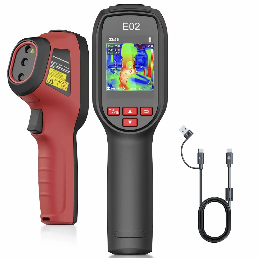 Termocamera HIKMICRO E02, SuperIR risoluzione IR 240x240 con termocamera visibile, termocamera portatile con puntatore laser, frequenza di refresh 20Hz, range di misurazione da -20°C a 400°C