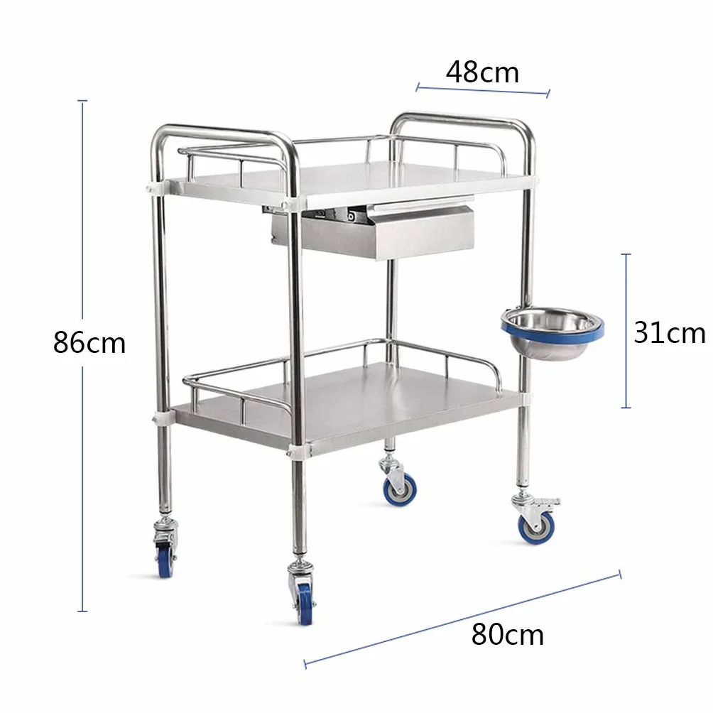 Carrello per Ospedale, Carrello per chirurgia Dentale per Infermiere, Carrello per Salone di Bellezza per Strumenti con Ruote, Carrello per trattamenti Medici in Acciaio Inossidabile (2/3 Strati)