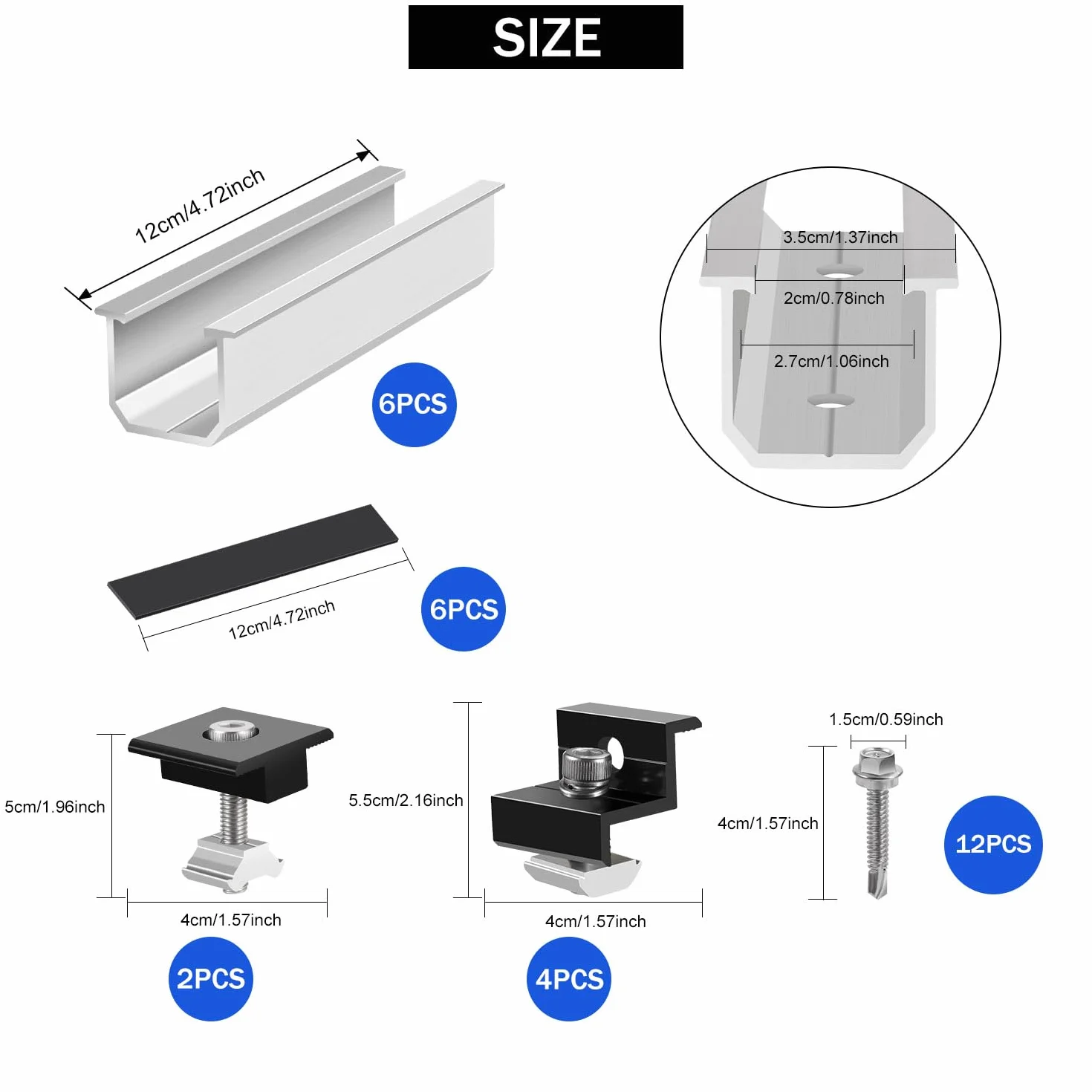 Kit di supporto per modulo solare (12 cm) e accessori, fissaggio pannelli fotovoltaici (30 – 35 mm) staffe a l per pannelli solari, centralina solare da balcone, guida a T