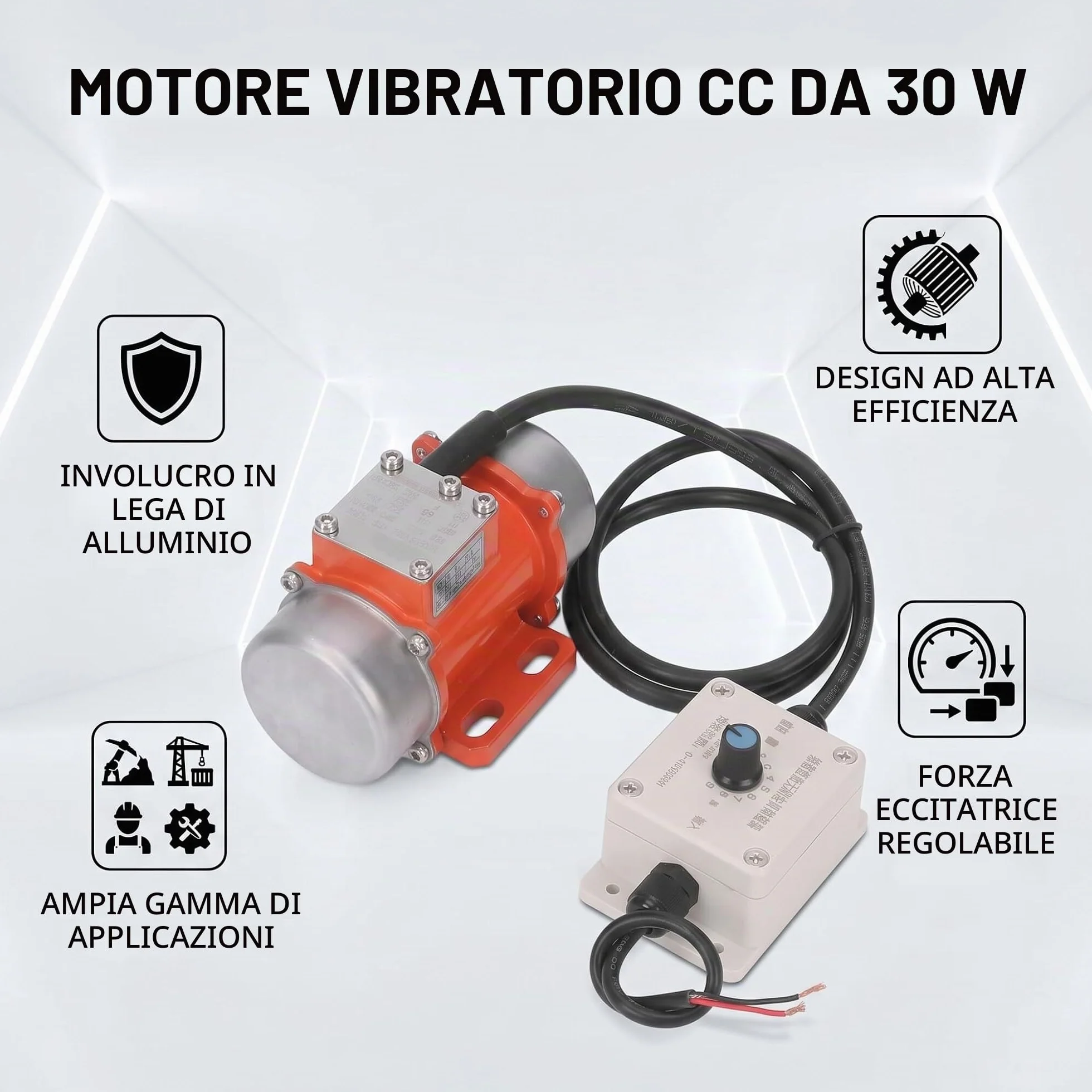 Motore Vibrante Elettrico, Motore Vibrante CC Forza Eccitante Piccolo Motore Elettrico con Regolatore di velocità Vibratori per Cemento Senza Spazzole (DC12V)