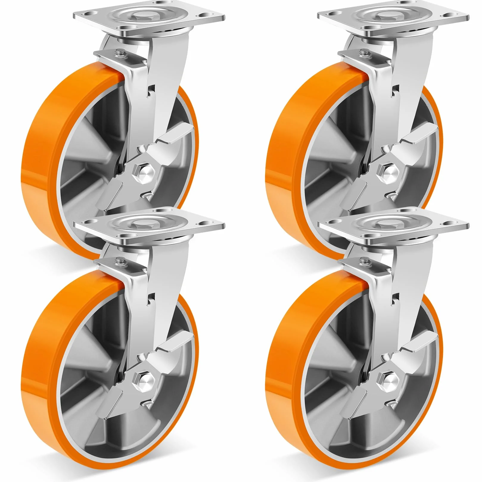 W B D WEIBIDA 200mm Rotelle per Mobili Pesanti con Freno, Ruote Girevoli in Poliuretano Durevoli e Robuste, Ruote con nucleo in alluminio, Capacità 2700KG, Ruote per Mobili o Carichi Pesanti, Set di 4