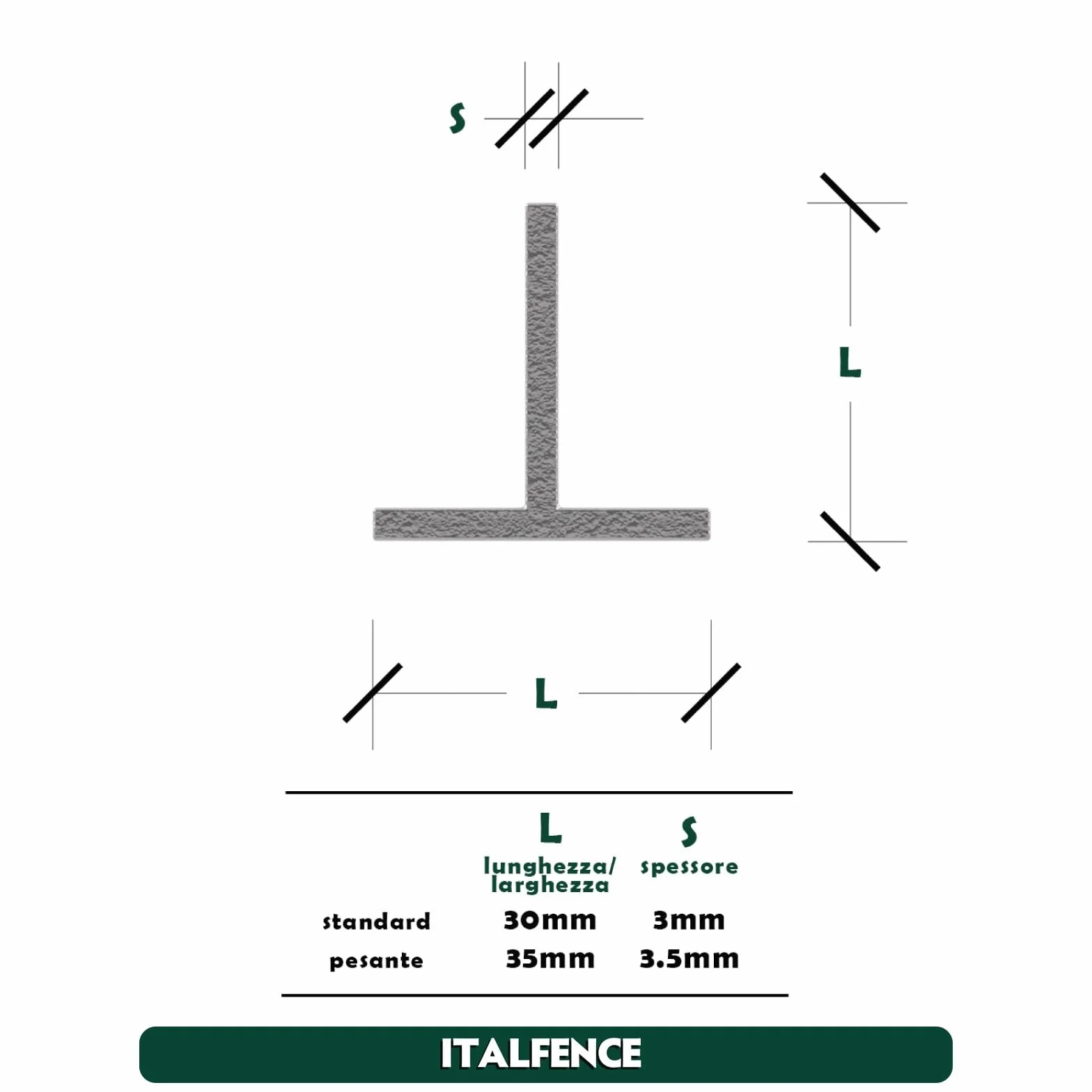 Palo a T H250cm 30x30x3mm in ferro zincato per recinzione [10 pezzi]