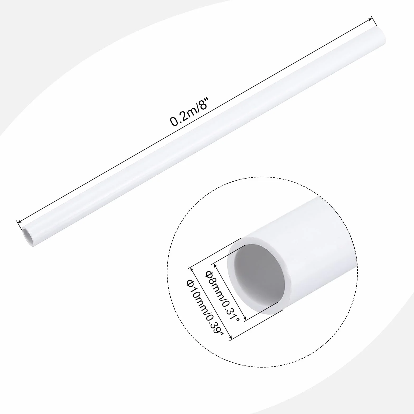 QUARKZMAN Tubo Rigido Rotondo in PVC 8mm ID 10mm OD 8" Lunghezza Bianco ad Alta Resistenza per Tubi d'Acqua, Artigianato, Guaina Cavi