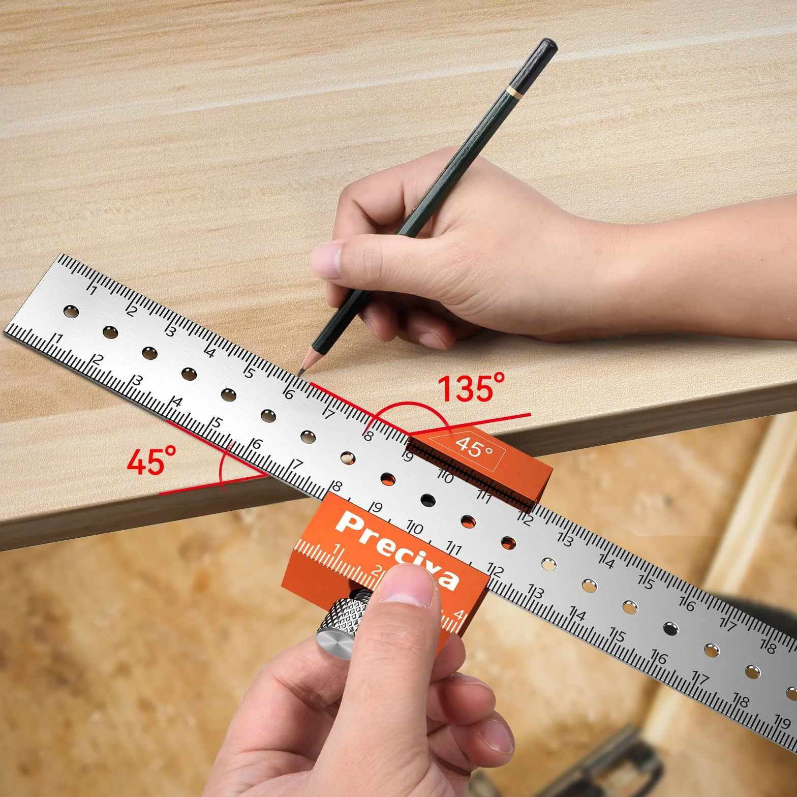 Preciva Righello Falegname Carpentiere Steel Ruler Misurazione Angolo Lunghezza