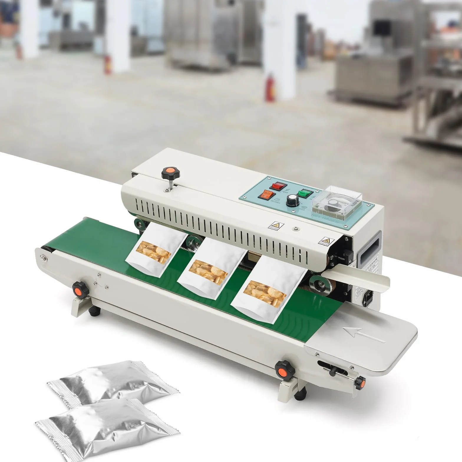 Sigillatrice automatica, FR-900, sigillatrice continua 0-300 ℃, per sacchetti di alluminio spessi 0,02-0,8 mm, sacchetti di plastica, sacchetti di carta kraft