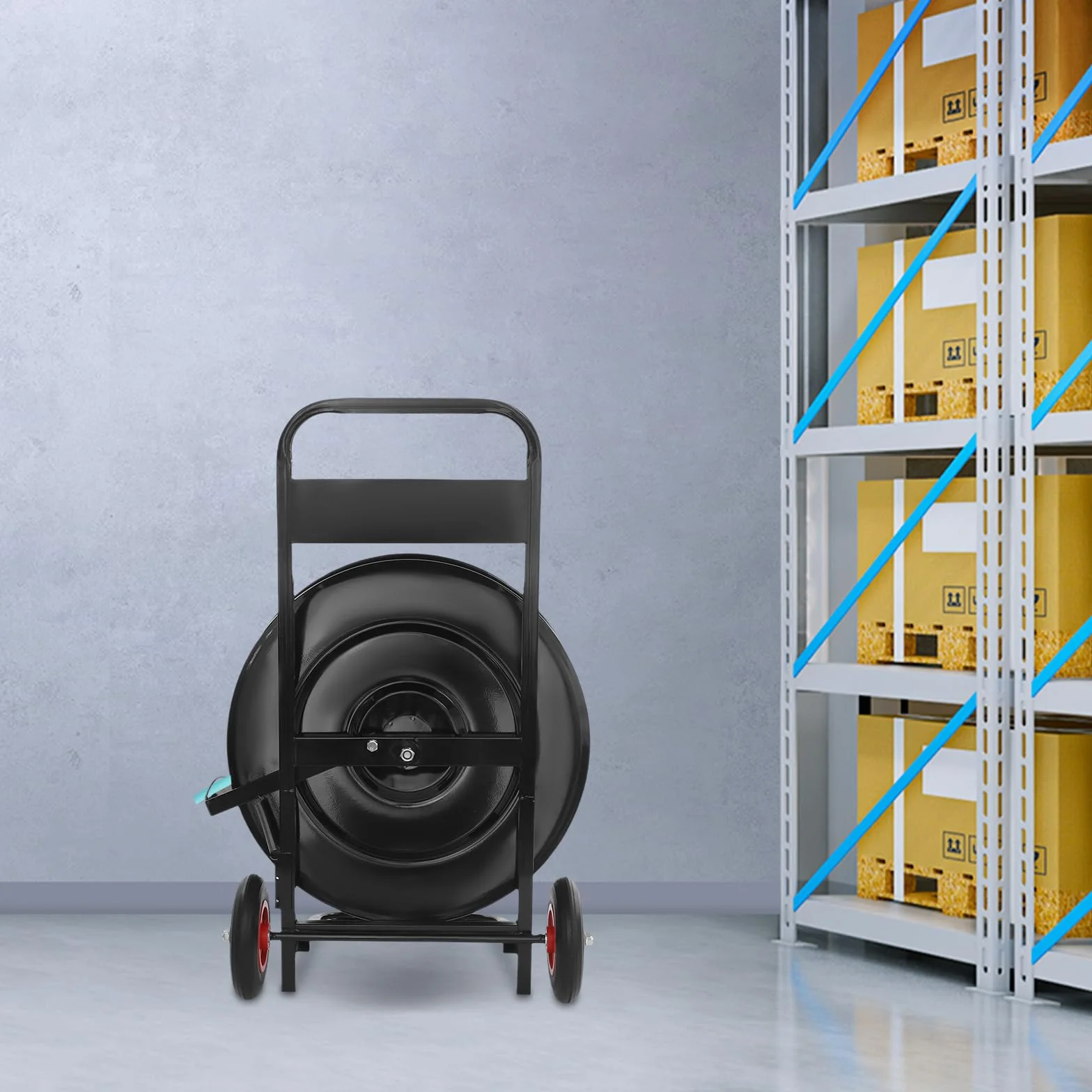 Carrello per reggette pesanti | Dispenser portatile per 80 kg di portata e compatibile con ruote da 200/400 mm | Robusto carrello per reggiatura in magazzino e officina