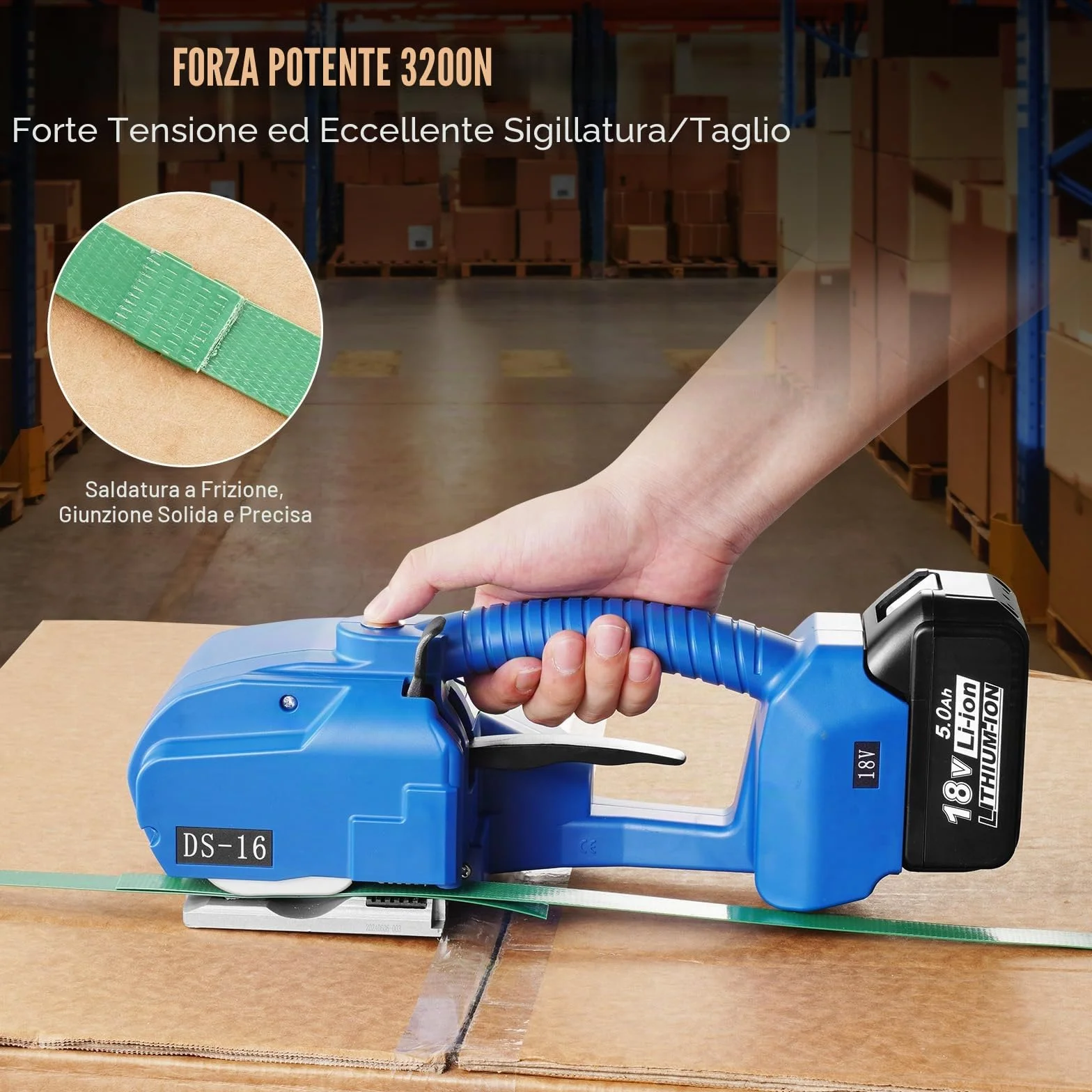 VEVOR Reggiatrice Elettrica 0,89-1,6 cm Tendireggia Elettrica per Reggette PP PET, con Schermo Digitale, 2 x 5000 mAh Reggiatrice Automatica Alimentata a Batteria per Pallet di Scatole da Imballaggio