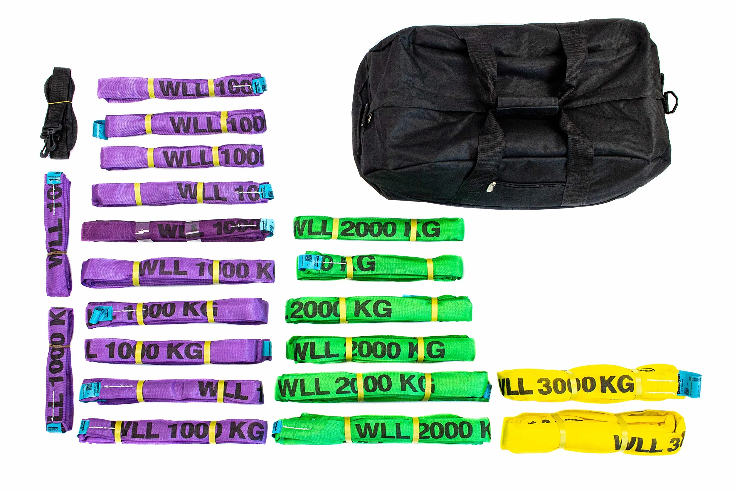 Dolezych 46849801 Set di Cinghie ad Anello Dolezych Portata da 1000, 3000 Kg, 20 Parti, Viola/Verde/Giallo/Grigio