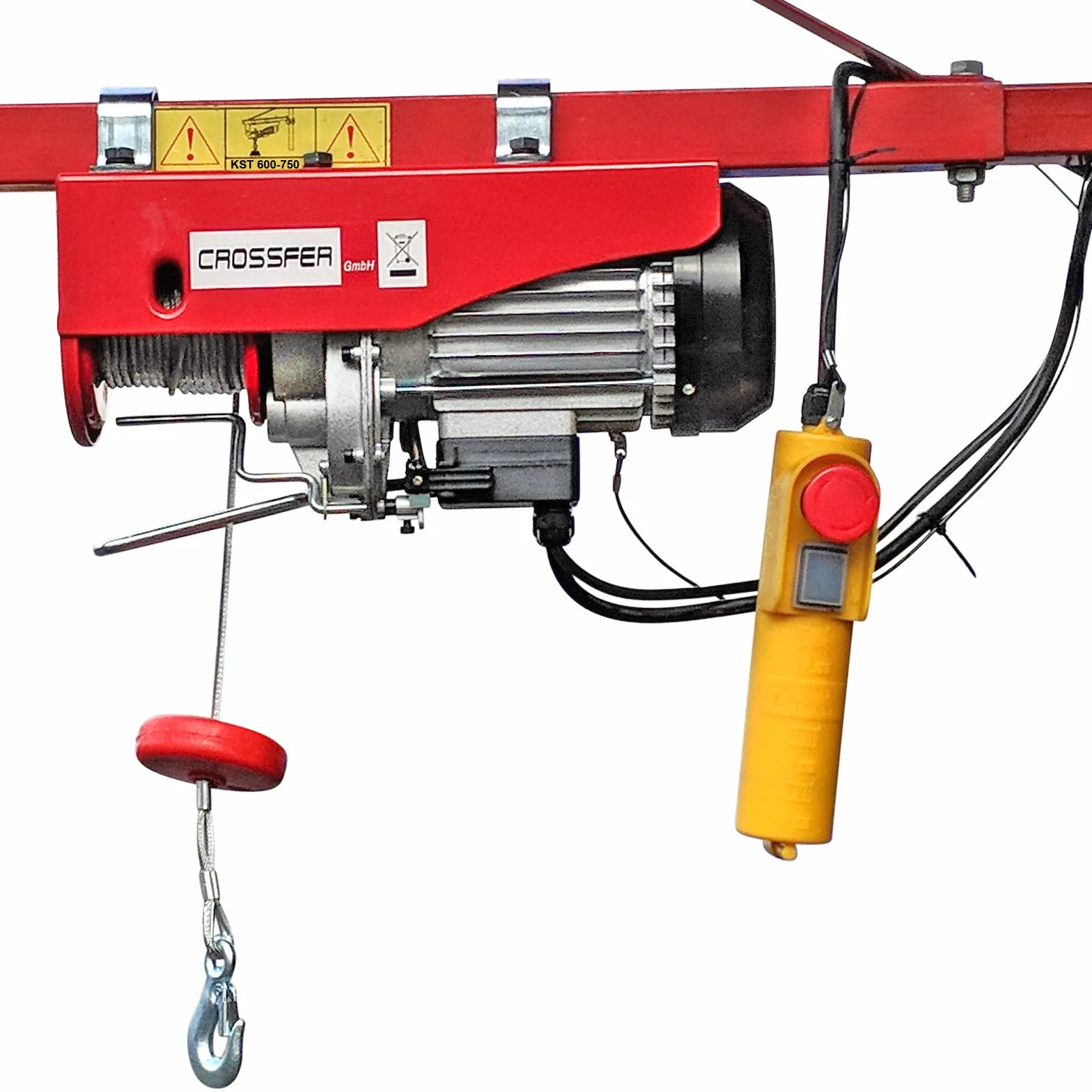 Paranco a fune Crossfer PA600 Verricello a fune con puleggia di ritorno Capacità di sollevamento 600 / 300 KG altezza di sollevamento 12 / 6m 230V