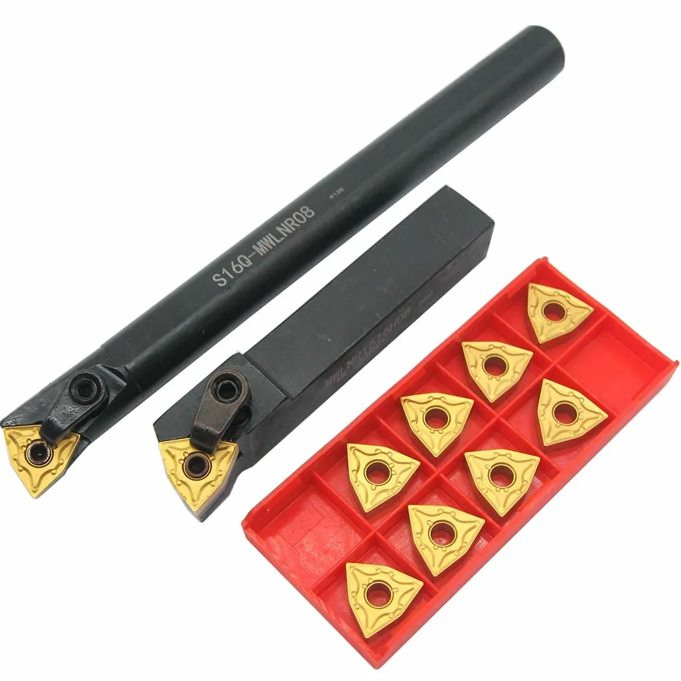 5/8" Tornio Excircle Portautensili per indicizzabile MWLNR1616H08 + tornio in metallo barra di alesatura interna S16Q-MWLNR08 + inserti di tornitura in carburo indicizzabile WNMG431(WNMG080404)