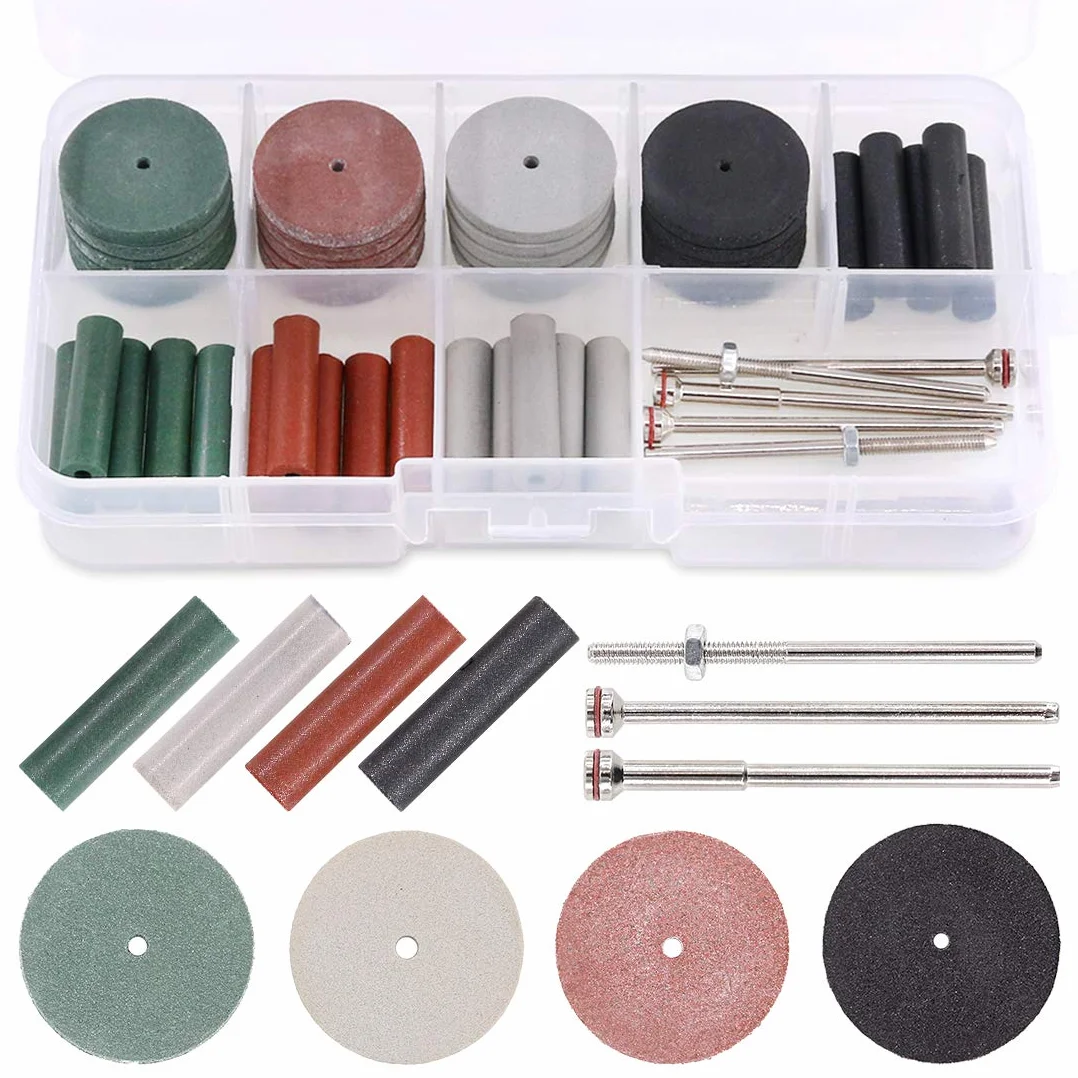 Swpeet - Kit di 46 ruote per lucidatura, 40 pezzi, 4 colori misti in gomma siliconica e particelle di lucidatura + 6 codolo mandrino, perfetto per utensili rotanti a mano