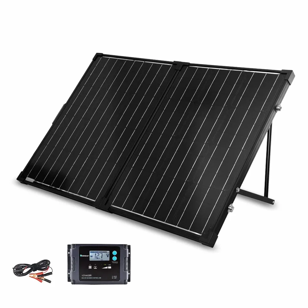 Renogy Pannello portatile da 100 Watt, 12 Volt, con caricatore impermeabile da 20 A, pieghevole, valigia solare da 100 W con cavalletto regolabile per centrale elettrica, pannello-20A, nero