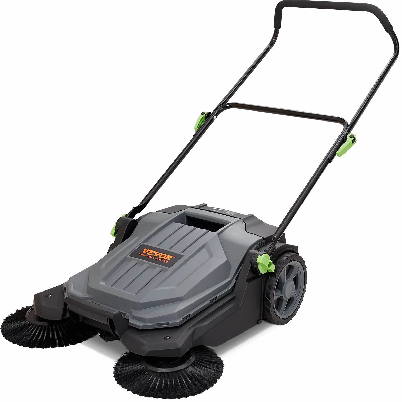 VEVOR Spazzatrice per pavimenti a terra manuale, larghezza 25,6" Spazzatrice per pavimenti manuale, contenitore per rifiuti da 5 galloni, maniglia in angolazione e altezza, cortile, garage, patio