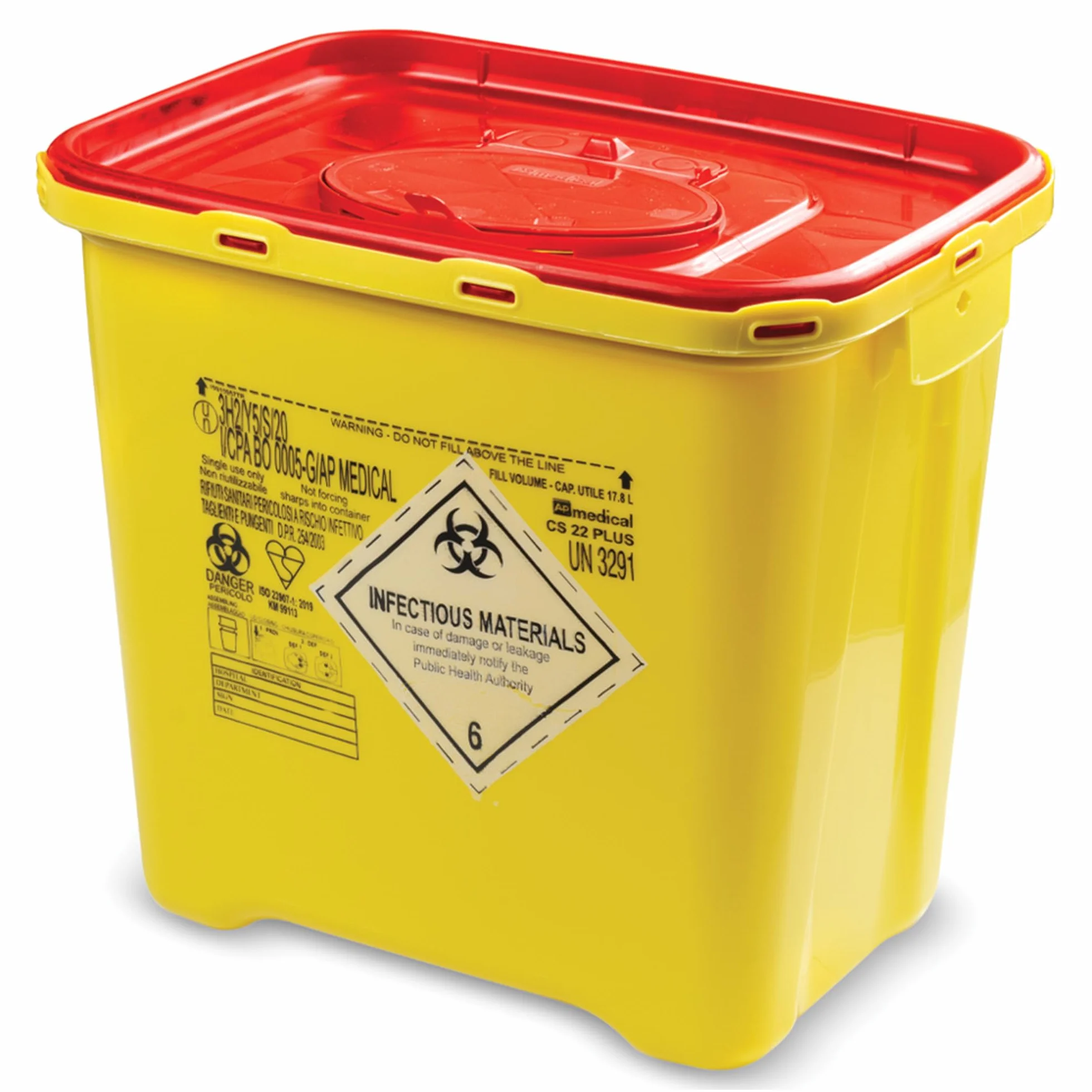 GIMA 25788 Contenitore Rifiuti Taglienti Linea CS Plus, 22 Litri, 37.5 cm x 27.2 cm x 34.5 cm, Confezioni da 10