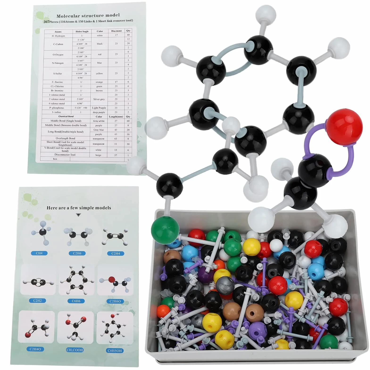 lyrlody Set da 267 Pezzi Modello Molecolare di Chimica, Strutture Organiche e Inorganiche per Lezioni e Laboratorio