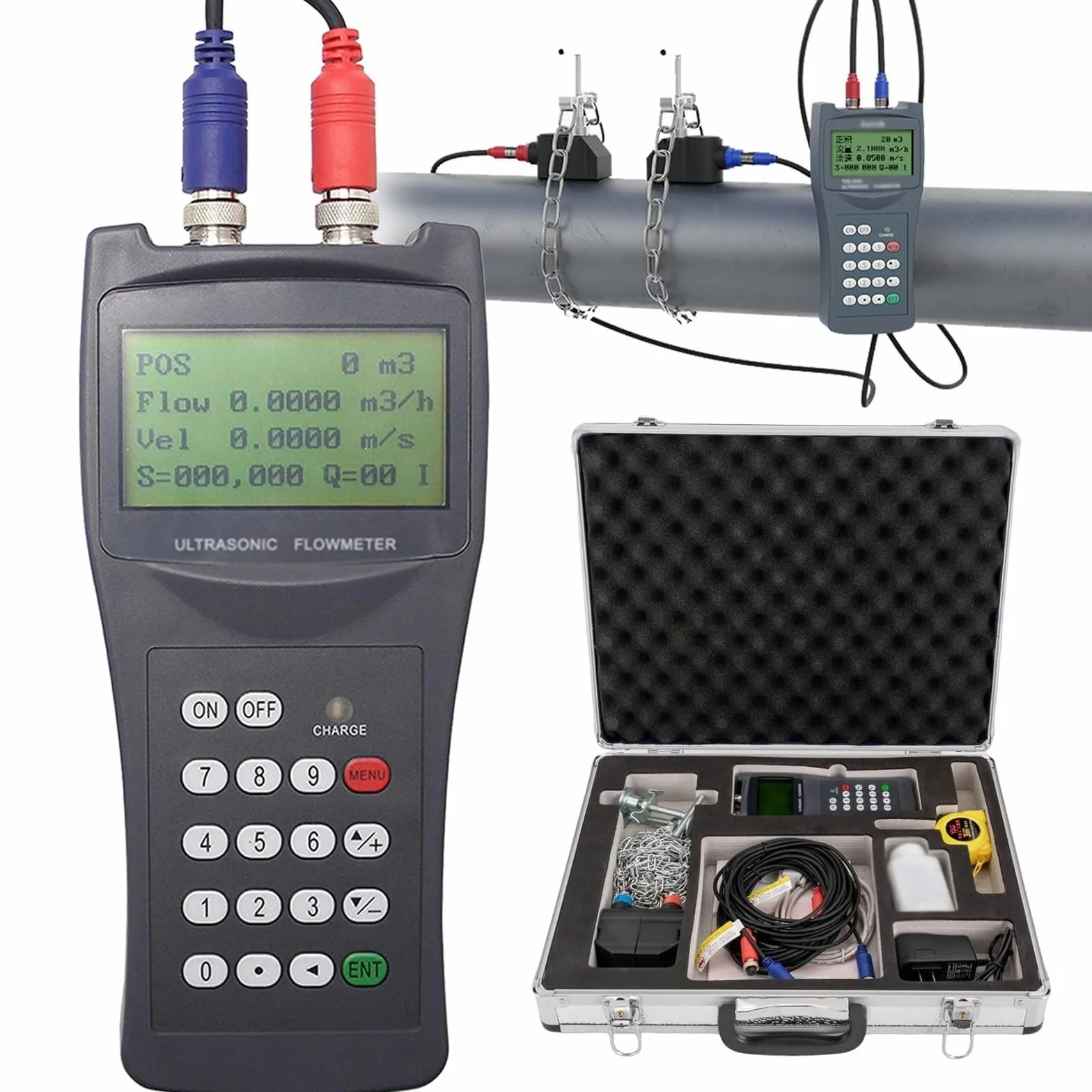 Ultrasonic Liquid Flowmeter TDS-100H Handheld Digital Flow Meter S1/M2/TL-1 Transducer Handheld Ultrasonic Flow Meter Portable Flowmeters(S1)